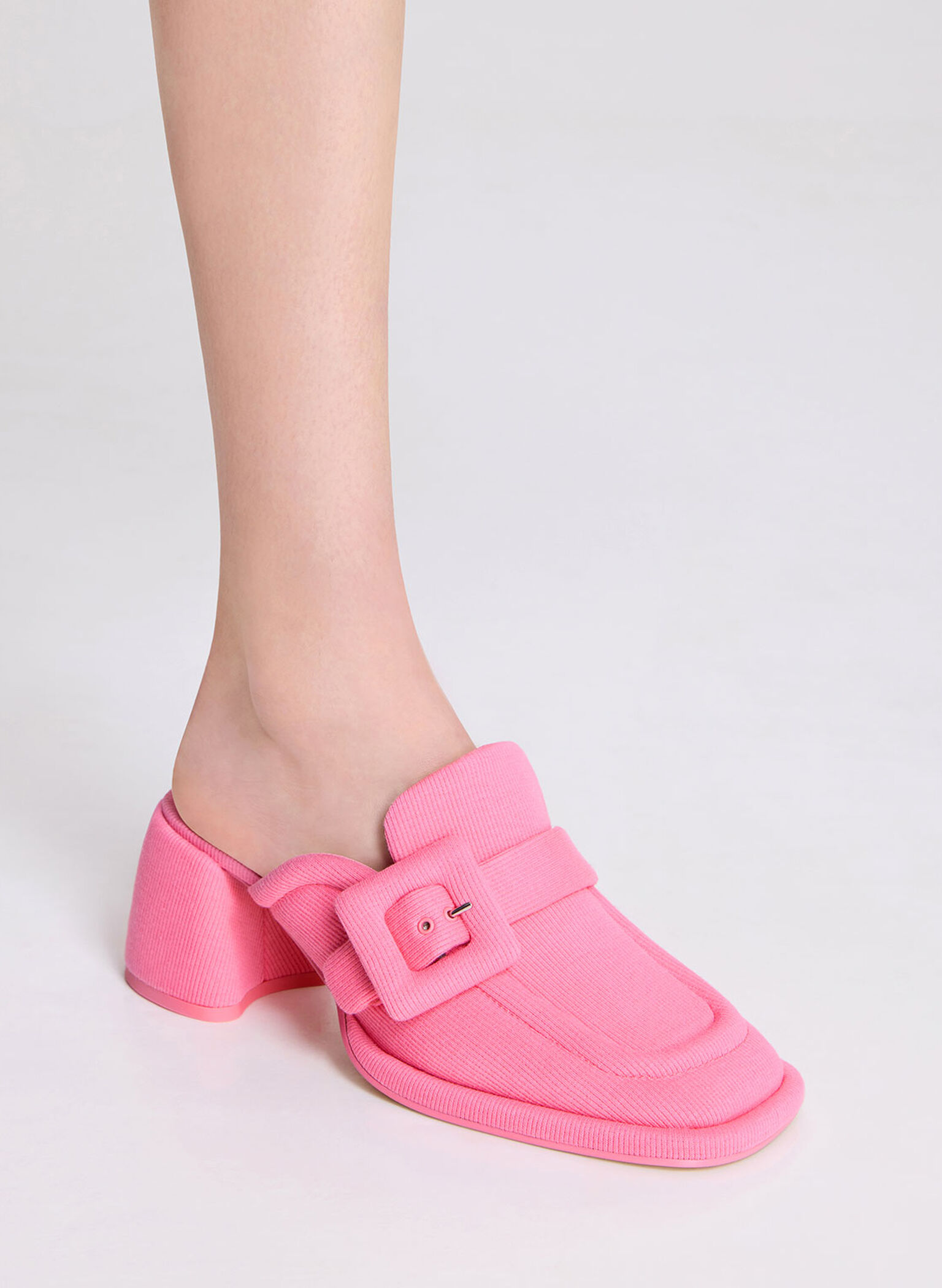Sinead Woven Buckled Loafer Mules, Pink, hi-res