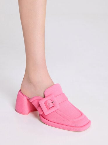 Sinead Woven Buckled Loafer Mules, Pink, hi-res