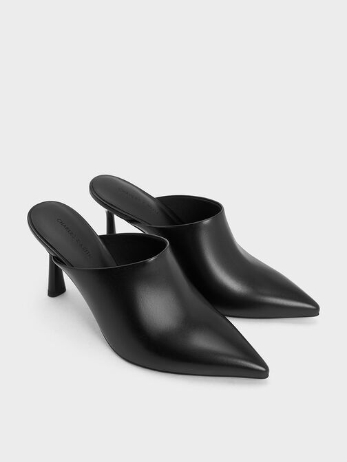 High-Vamp Pointed-Toe Heeled Mules, Black, hi-res