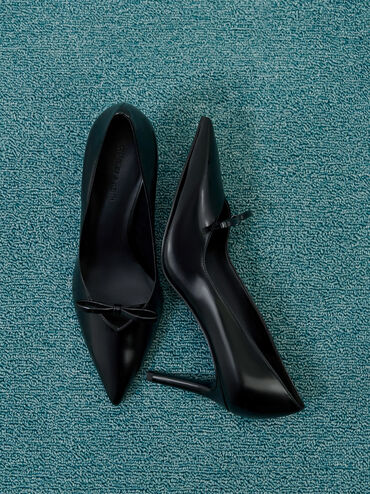 Bow Pointed-Toe Stiletto-Heel Pumps, Black Box, hi-res