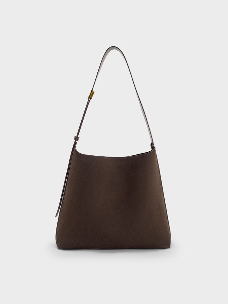 Edna Recycled Suede Hobo Bag, Espresso Brown, hi-res