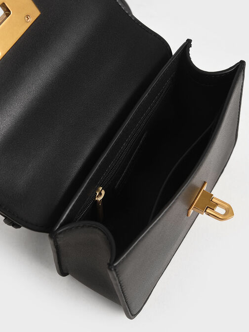 Metallic Turn-Lock Bag, Black, hi-res