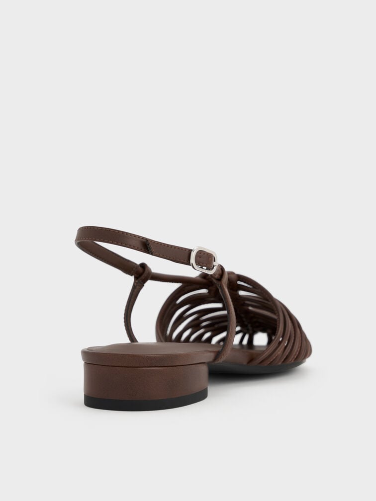 Woven Slingback Caged Sandals, Brown, hi-res
