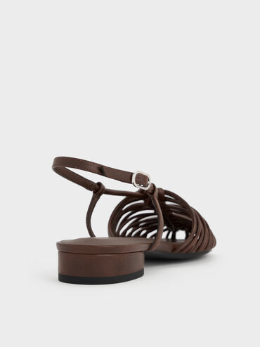 Woven Slingback Caged Sandals, Brown, hi-res