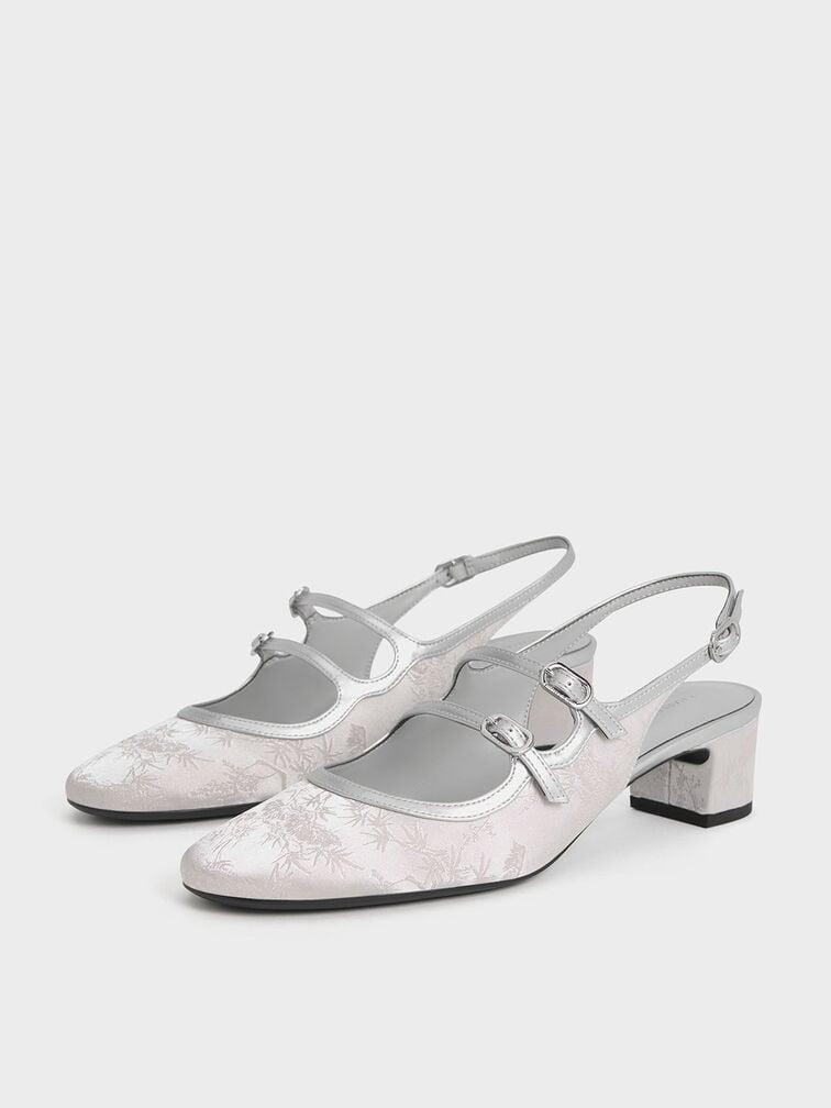 Clementine Recycled Polyester Mary Jane Pumps, Silver, hi-res