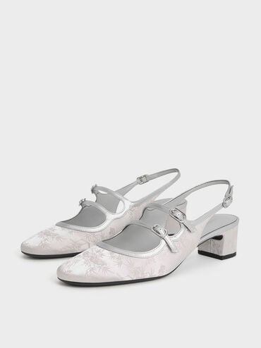 Clementine Recycled Polyester Mary Jane Pumps, Silver, hi-res