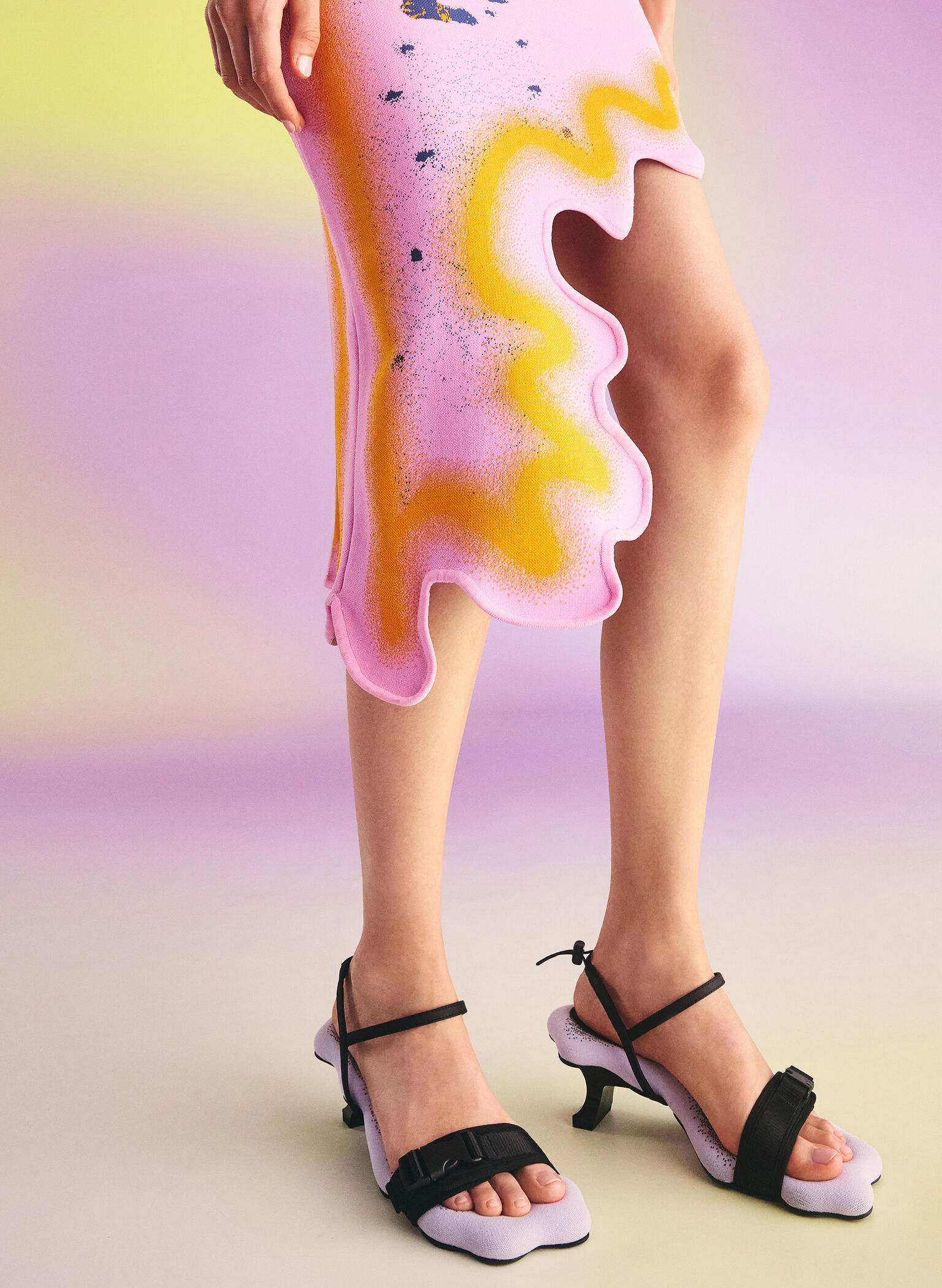 Nylon Wave-Edge Sculptural-Heel Sandals, Lilac, hi-res
