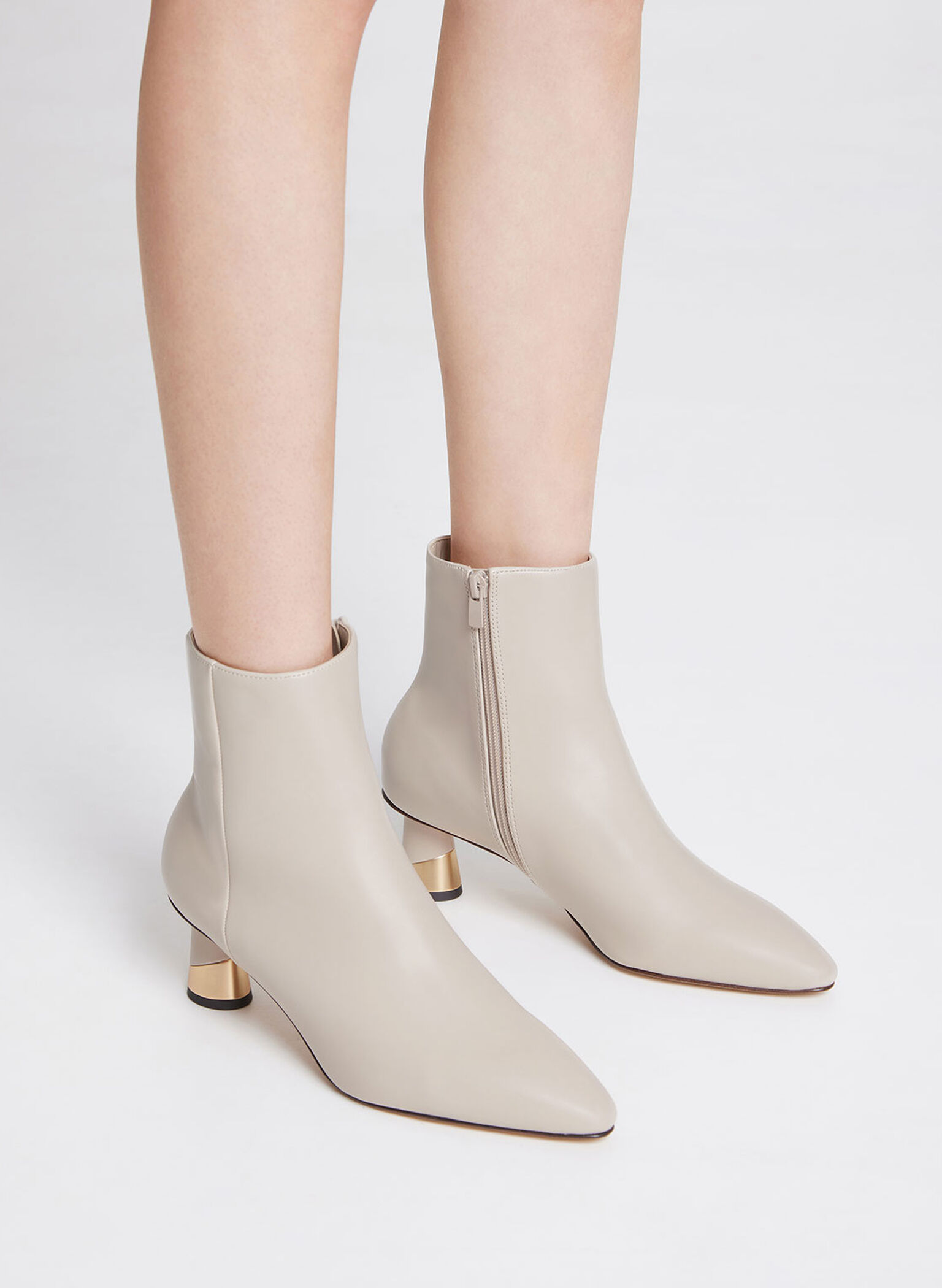 Metallic Heel Ankle Boots, Chalk, hi-res