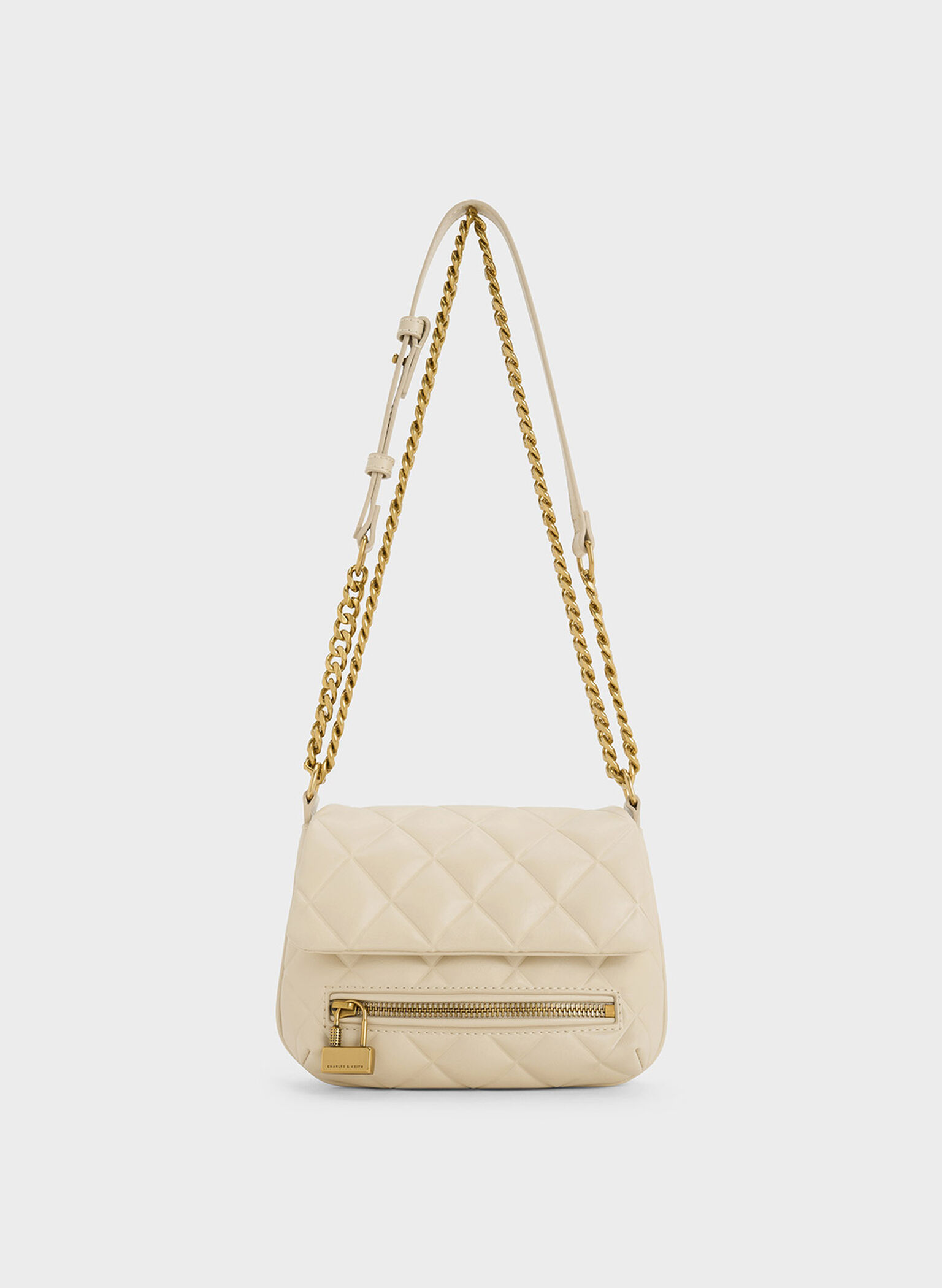 Mini Swing Quilted Chain-Handle Bag - Beige