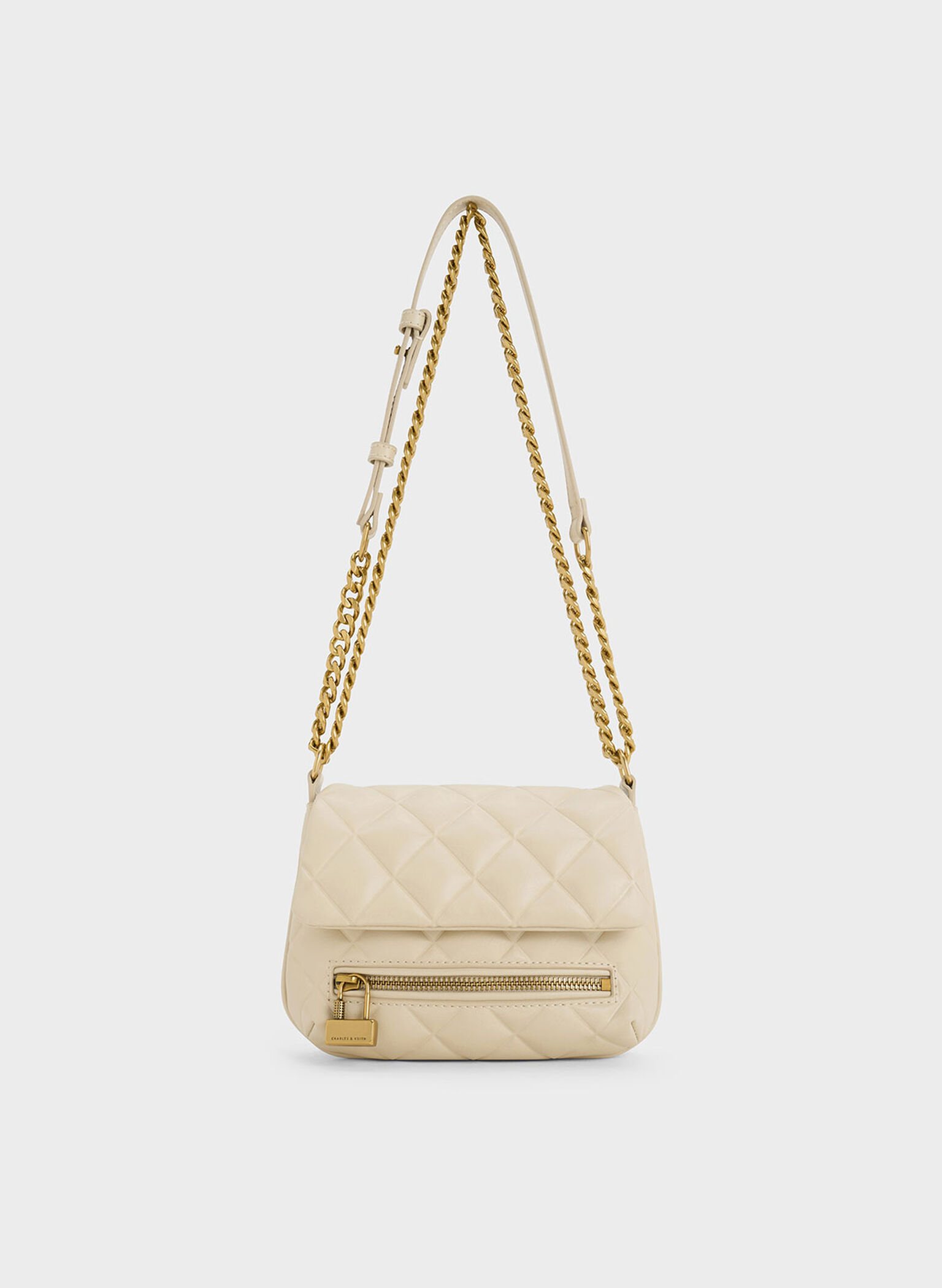 Mini Swing Quilted Chain-Handle Bag - Beige