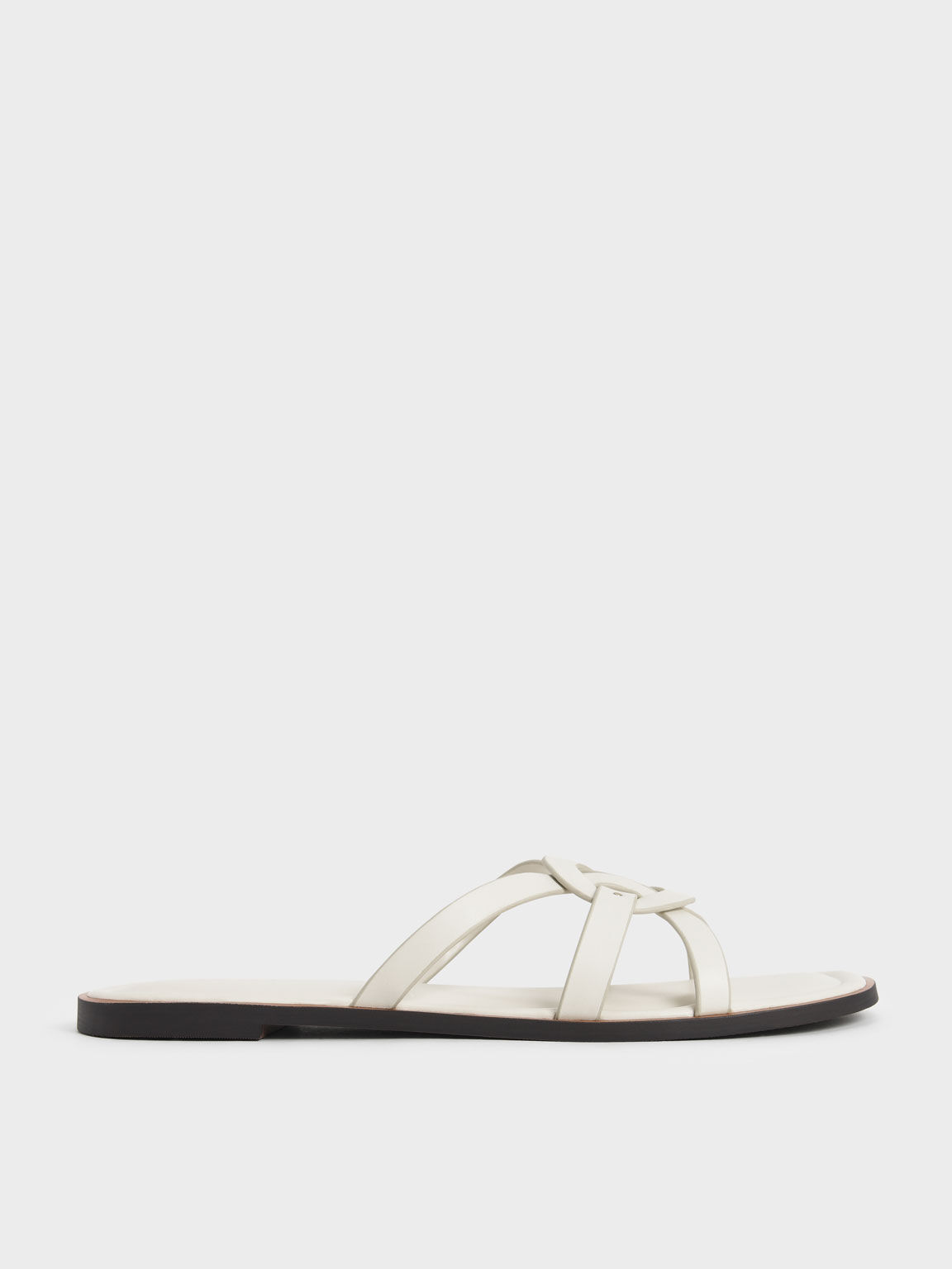 Ring Detail Strappy Flats Chalk