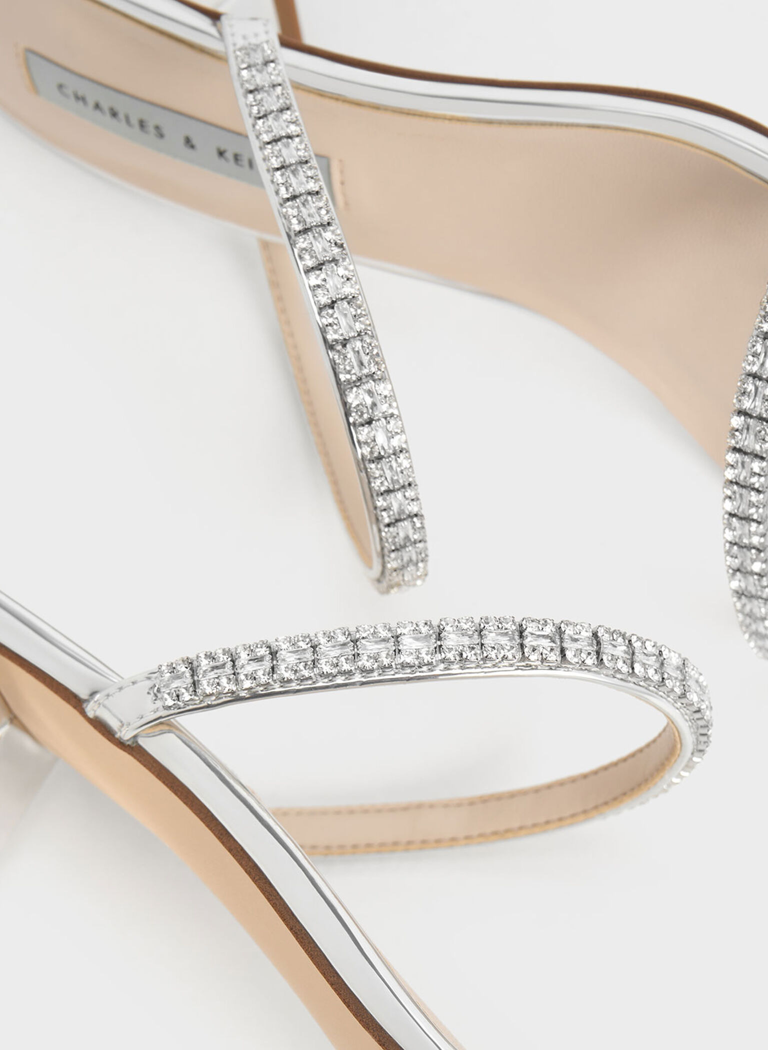 Ambrosia Metallic Gem-Embellished Mules, Silver, hi-res