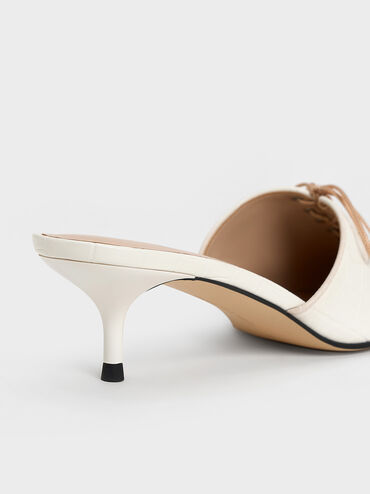 Croc-Effect Lace-Up Pointed-Toe Kitten-Heel Mules, Animal Print Natural, hi-res