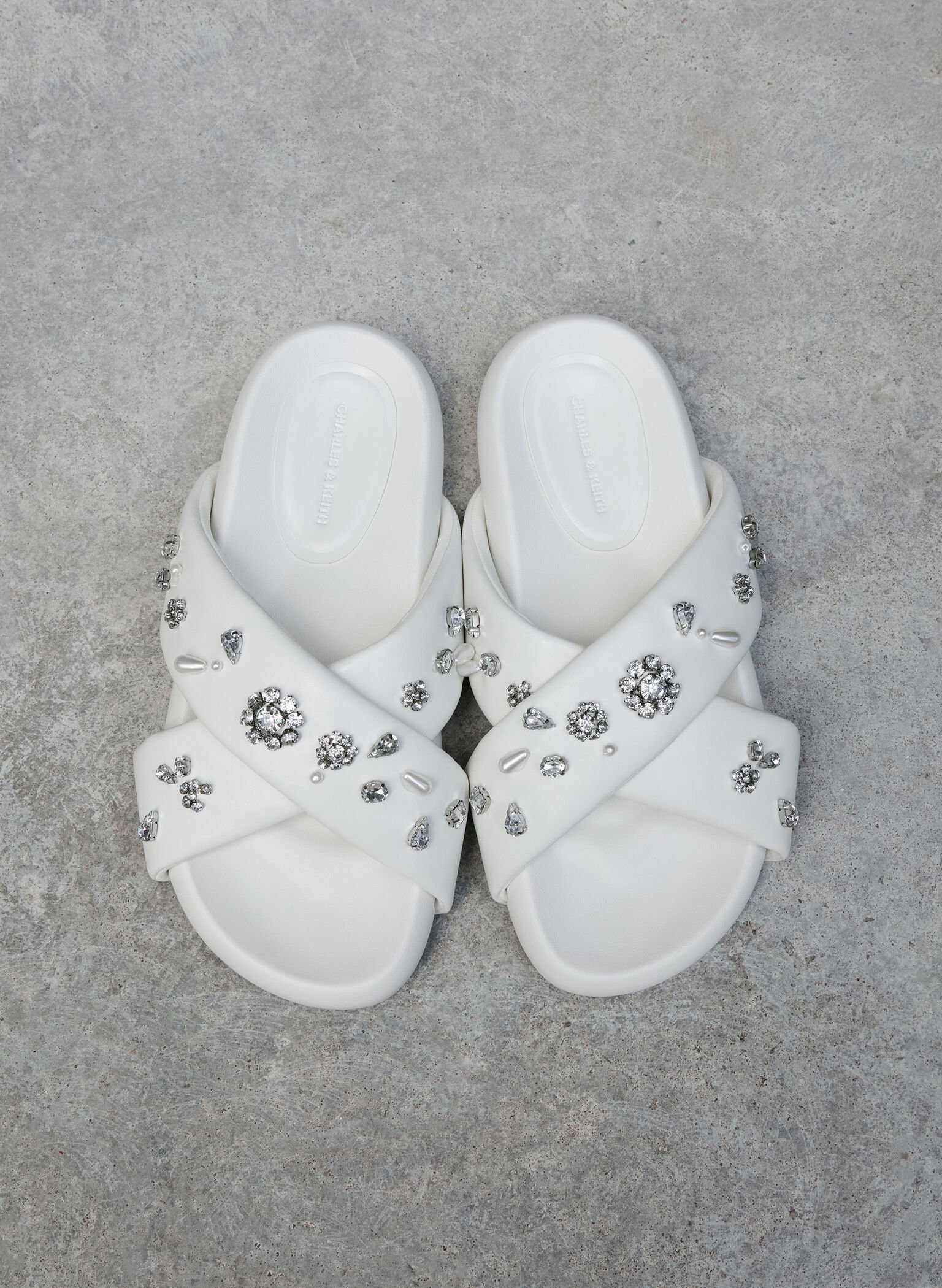 Gem & Pearl Flatform Sandals, White, hi-res