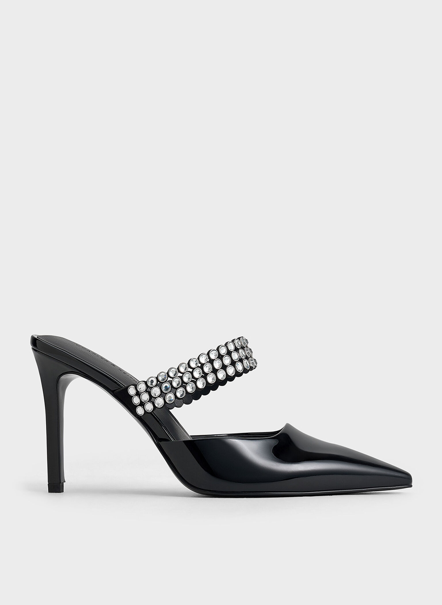 Patent Crystal-Embellished Heeled Mules, Black Patent, hi-res