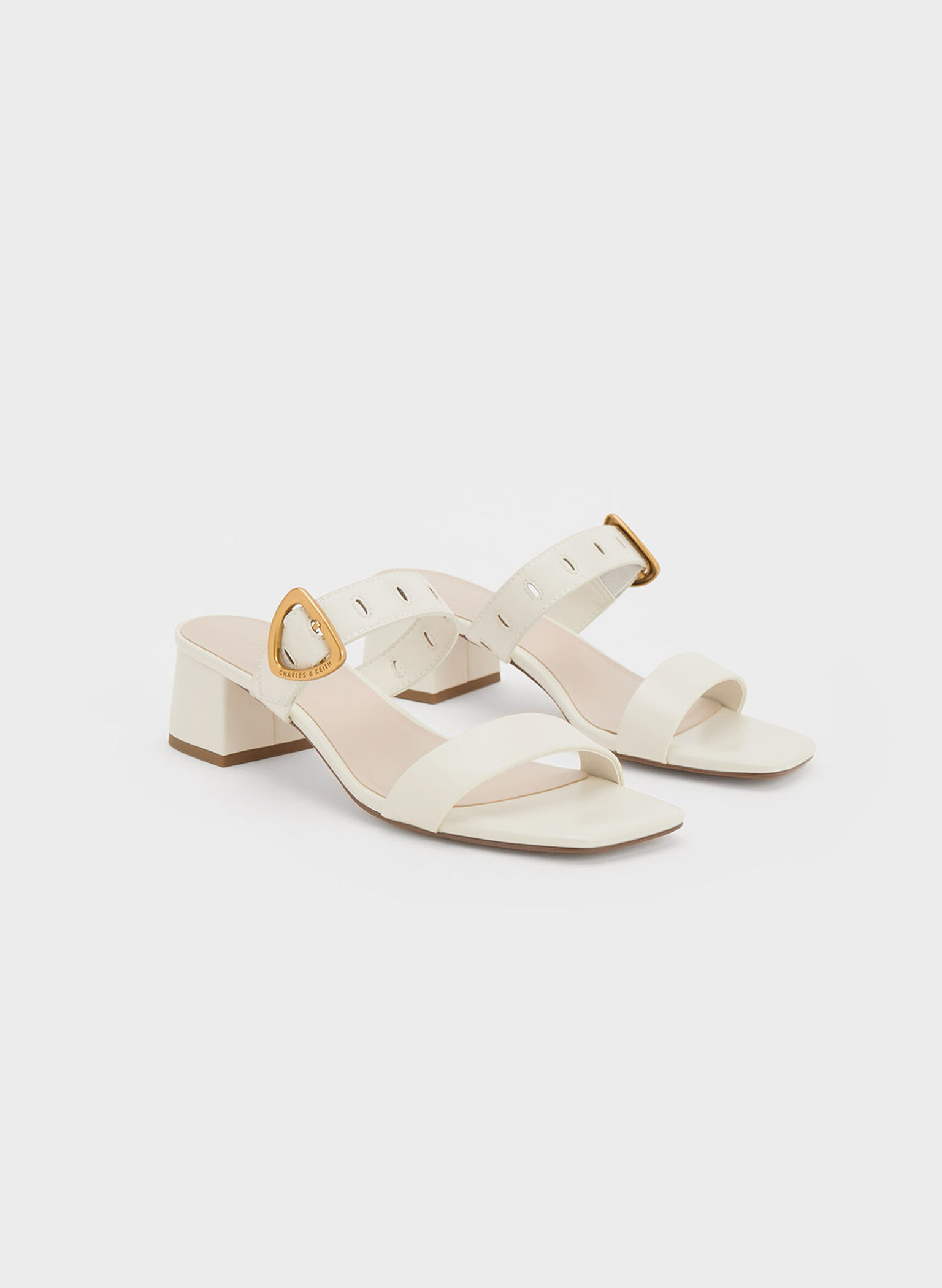 Sepphe Metallic Buckle Heeled Mules, Chalk, hi-res