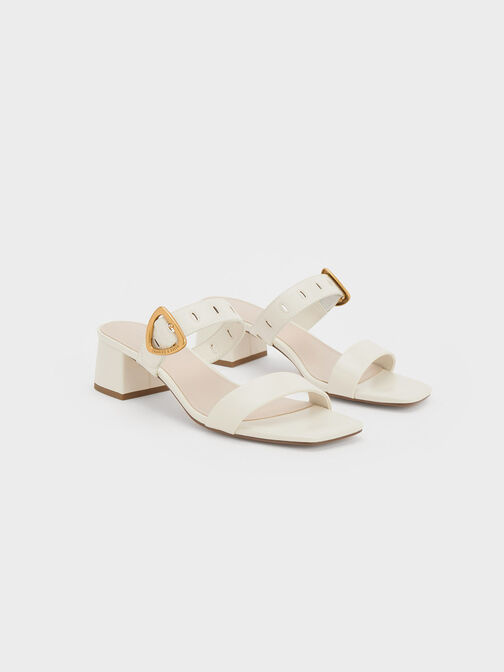 Sepphe Metallic Buckle Heeled Mules, Chalk, hi-res