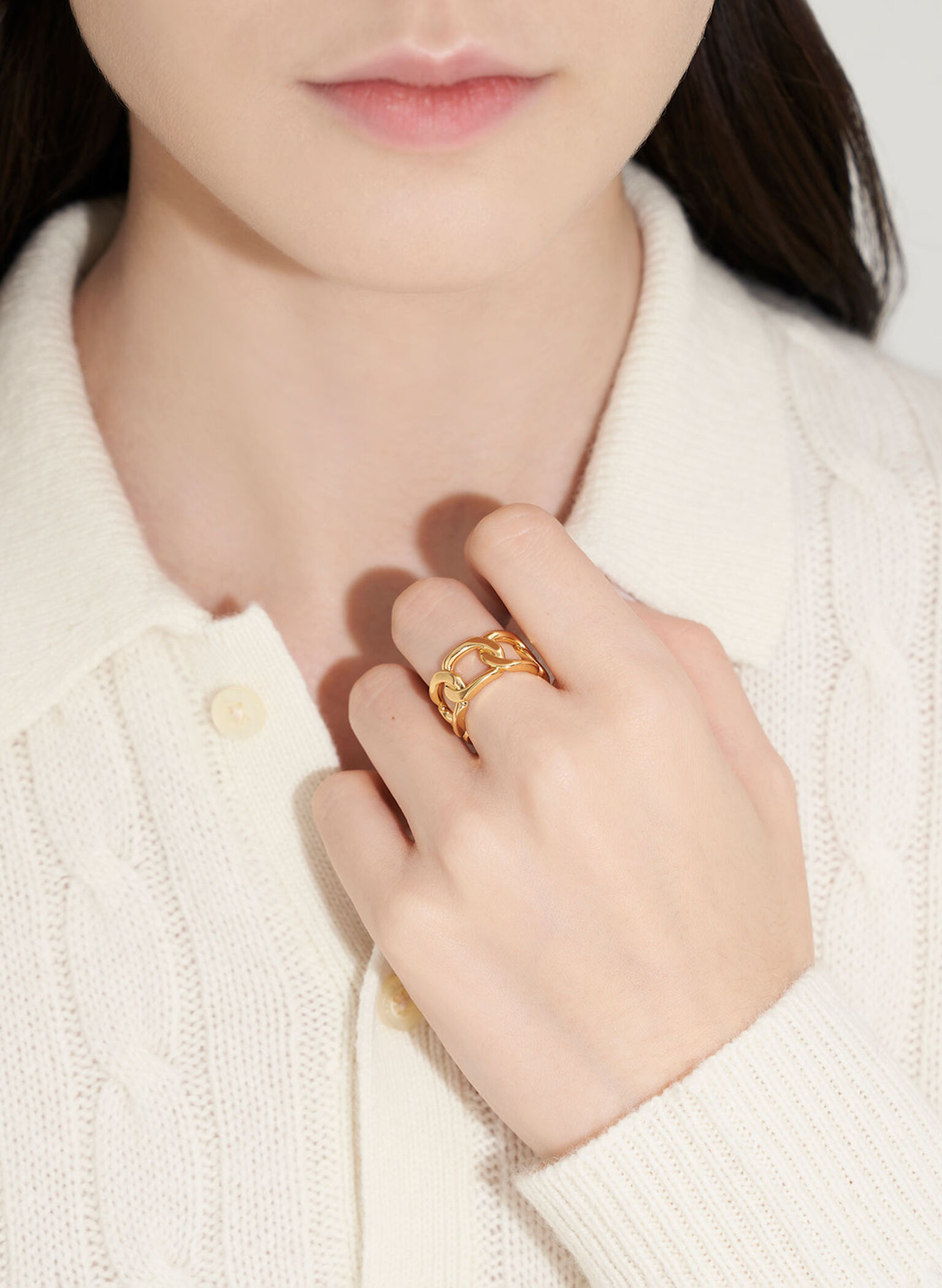 Gabine Chain-Link Ring, Gold, hi-res