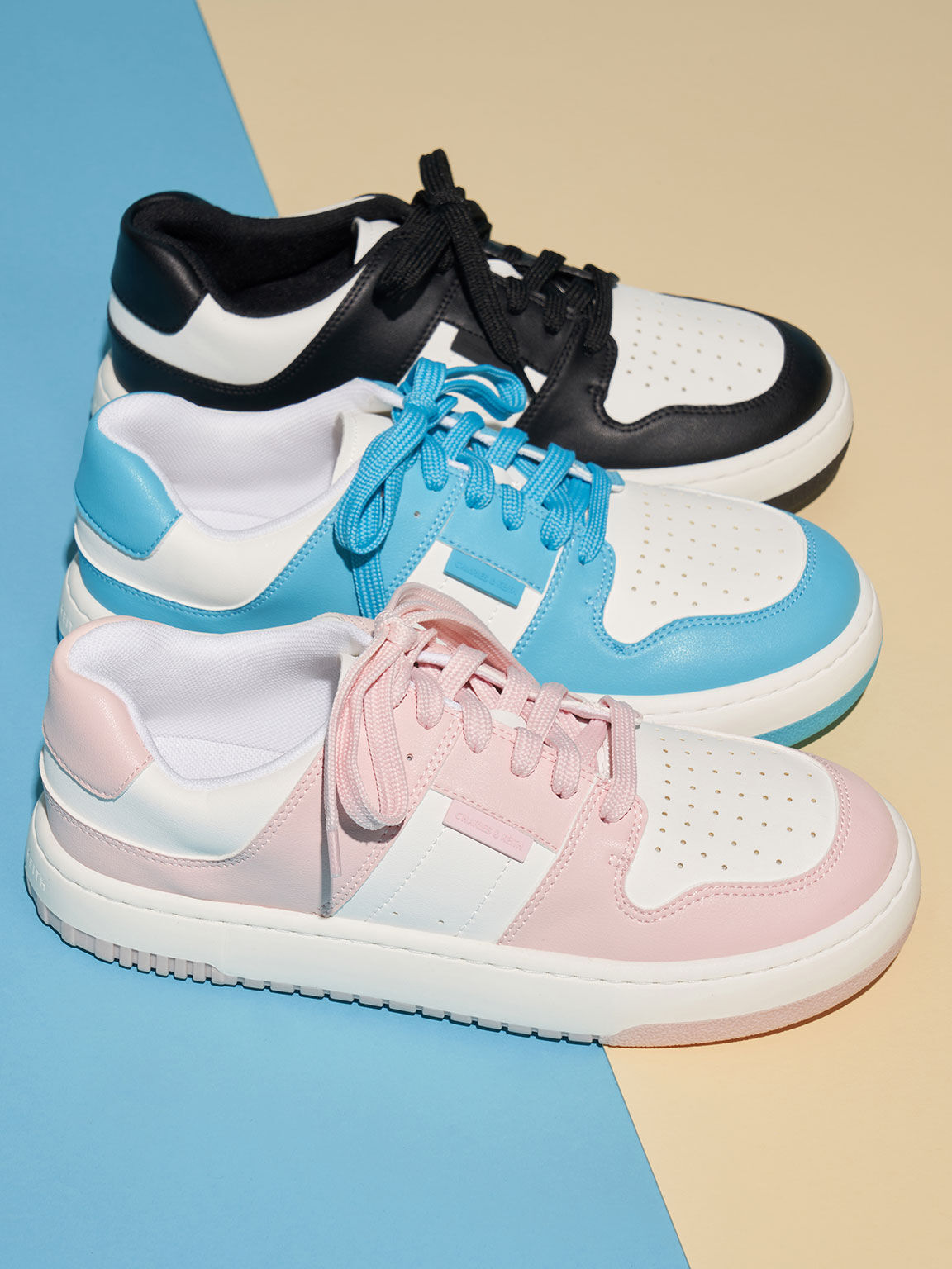 Two-Tone Low-Top Sneakers, Pink, hi-res