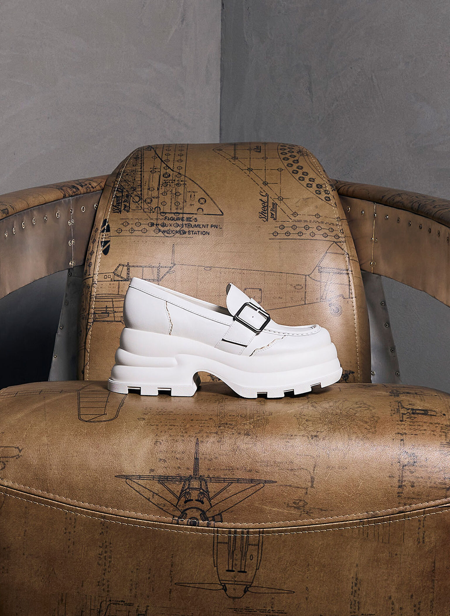 Jules Platform Buckled Loafers, White, hi-res