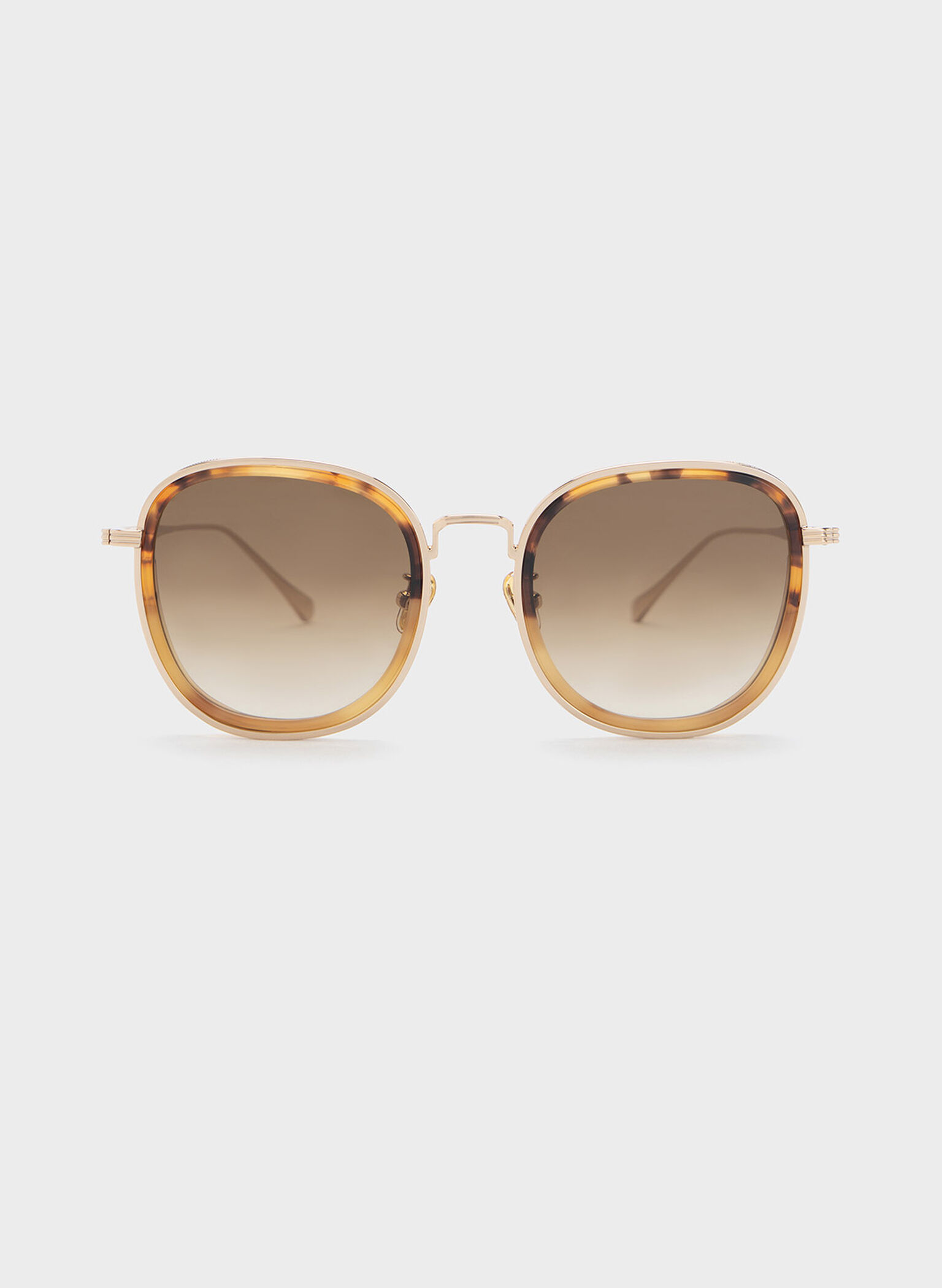 Recycled Acetate Metallic-Rim Sunglasses, T. Shell, hi-res