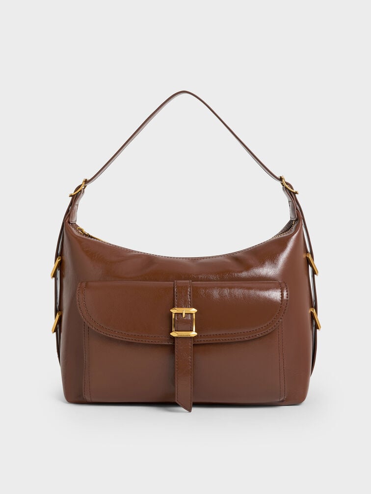 Bryna Belted Hobo Bag, Dark Brown, hi-res