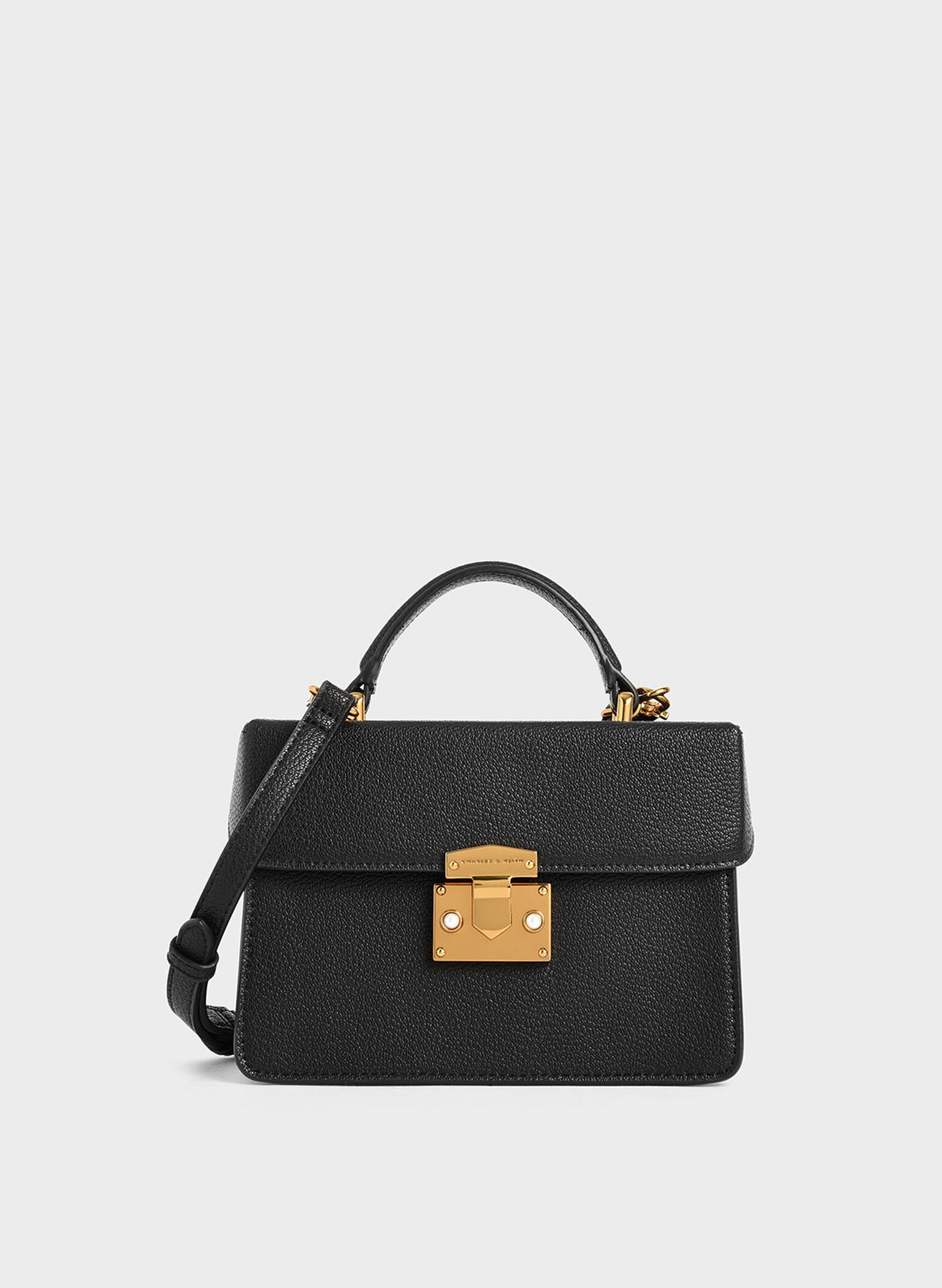 Allie Push-Lock Top Handle Bag, Black, hi-res