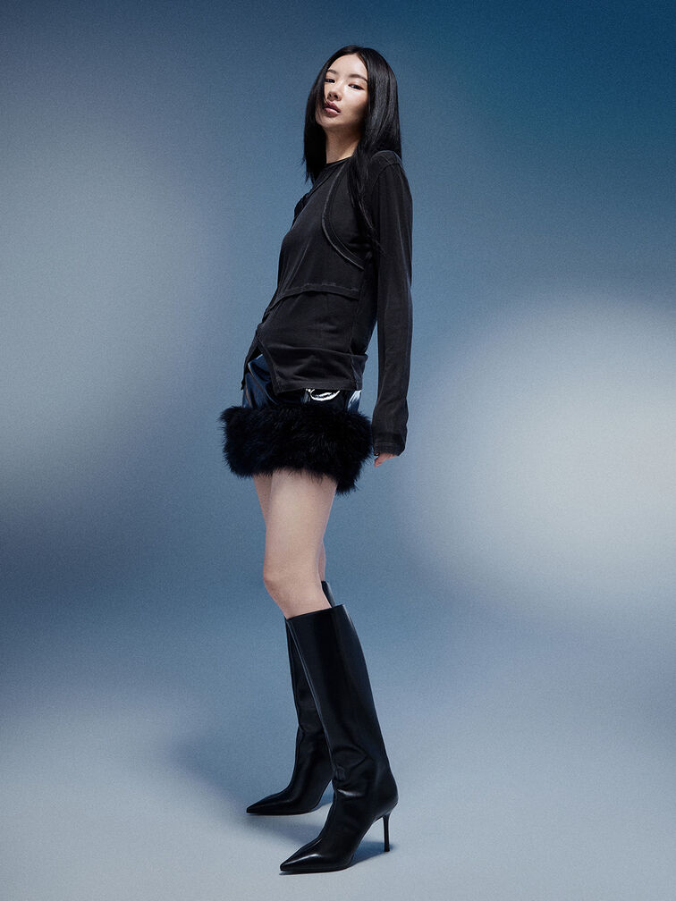 Pointed-Toe Stiletto-Heel Knee-High Boots, Black, hi-res