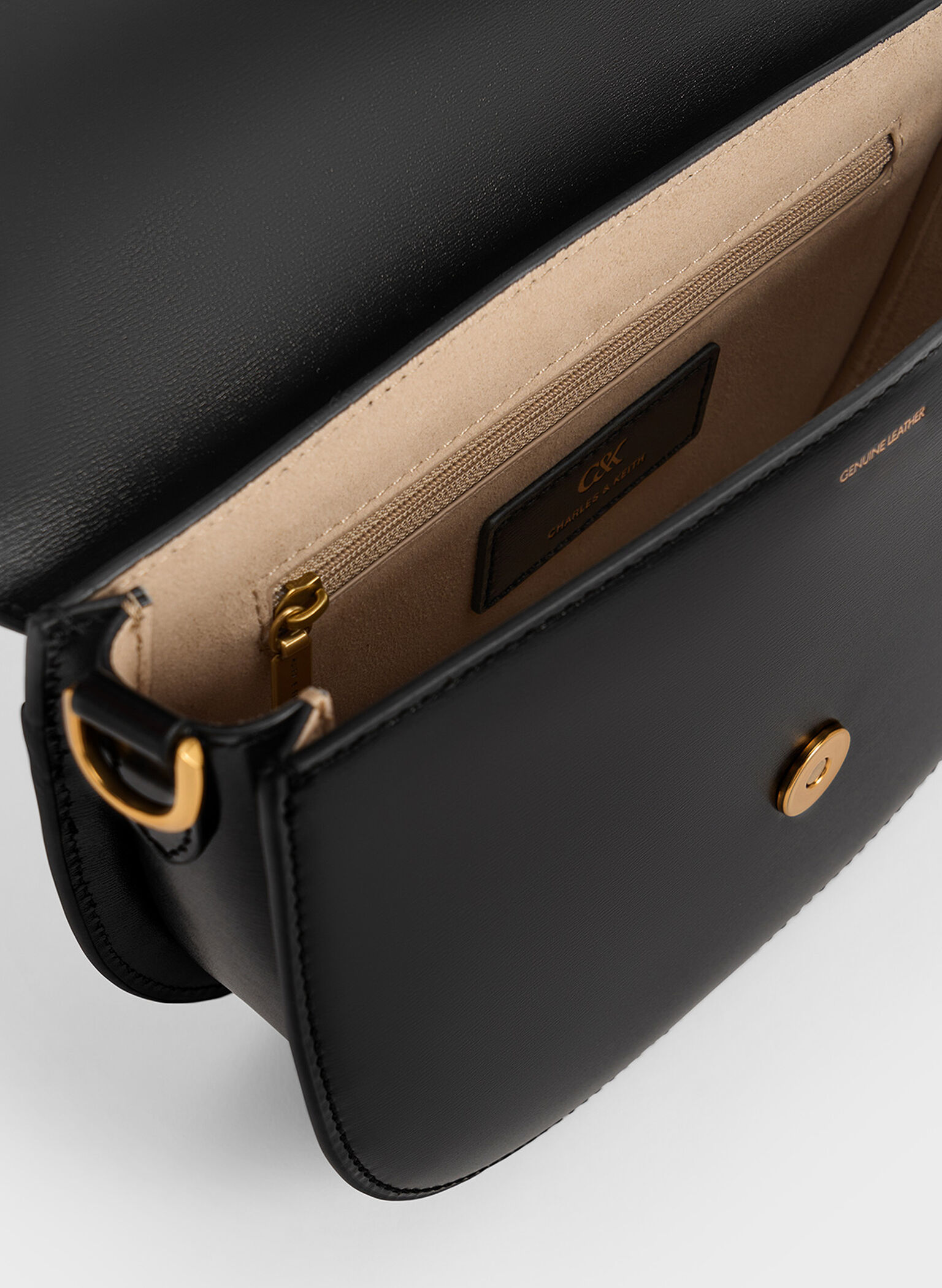 Gabine Leather Saddle Bag, Black, hi-res
