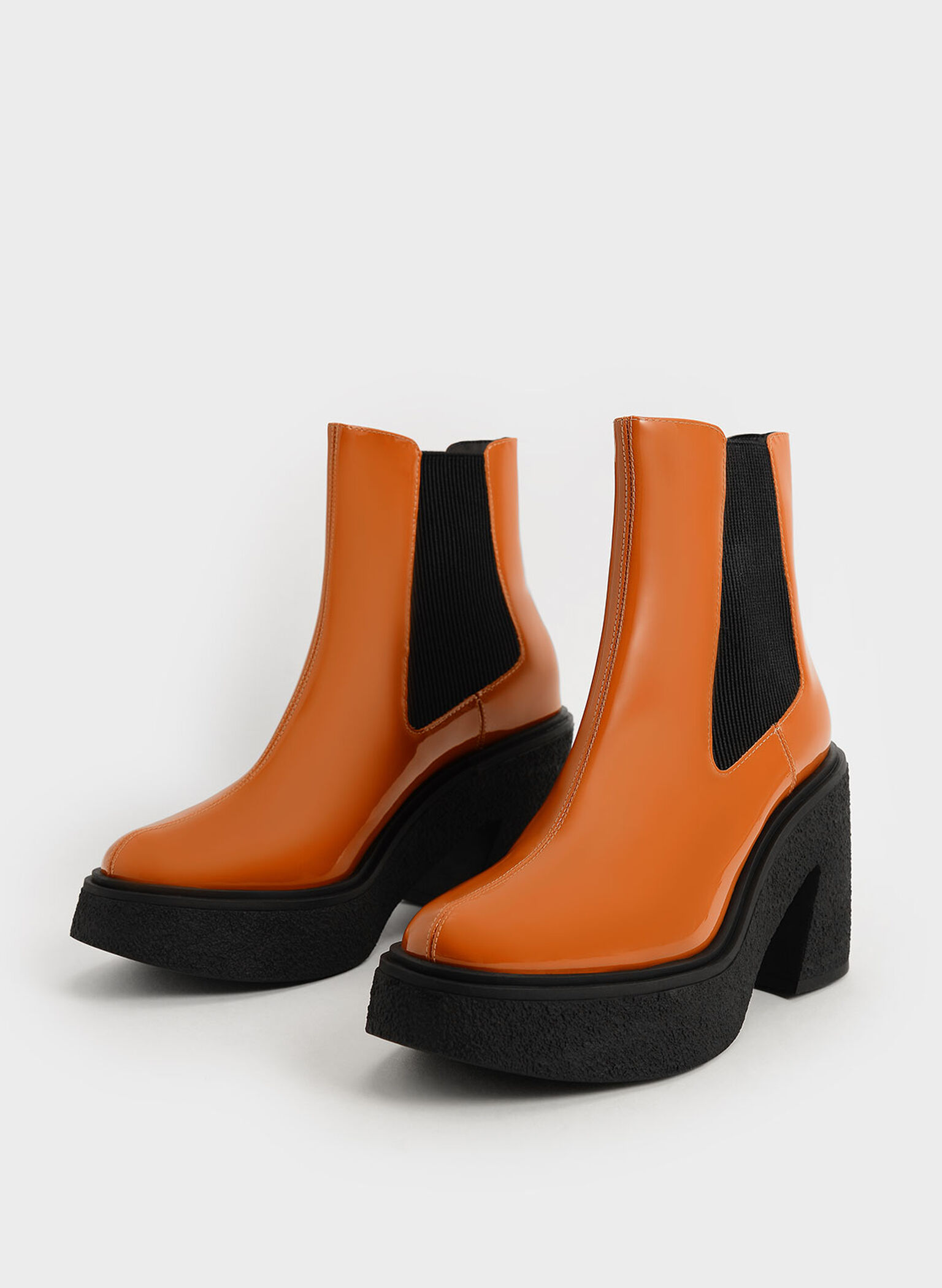 Odette Patent Leather Chelsea Platform Boots, Cognac, hi-res