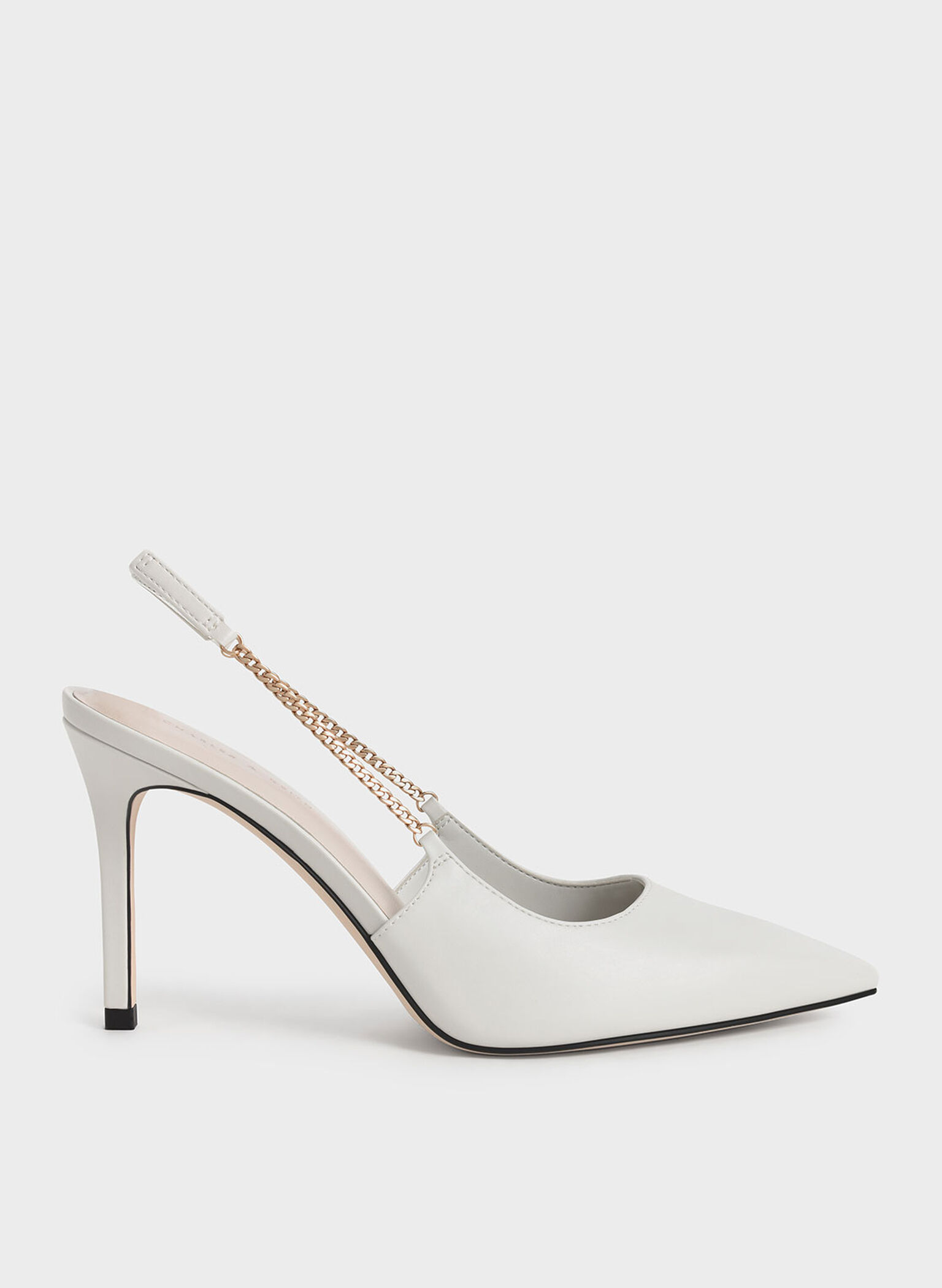 Chalk Chain-Link Slingback Stiletto Pumps - CHARLES & KEITH UK