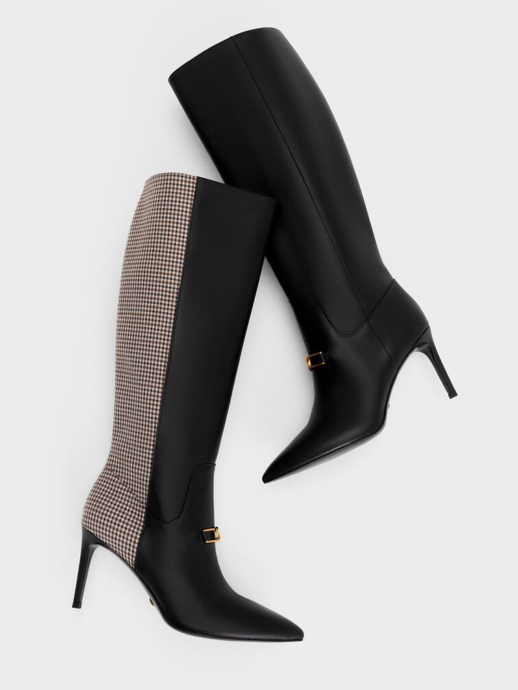 Gabine Leather Heeled Knee-High Boots, Black, hi-res