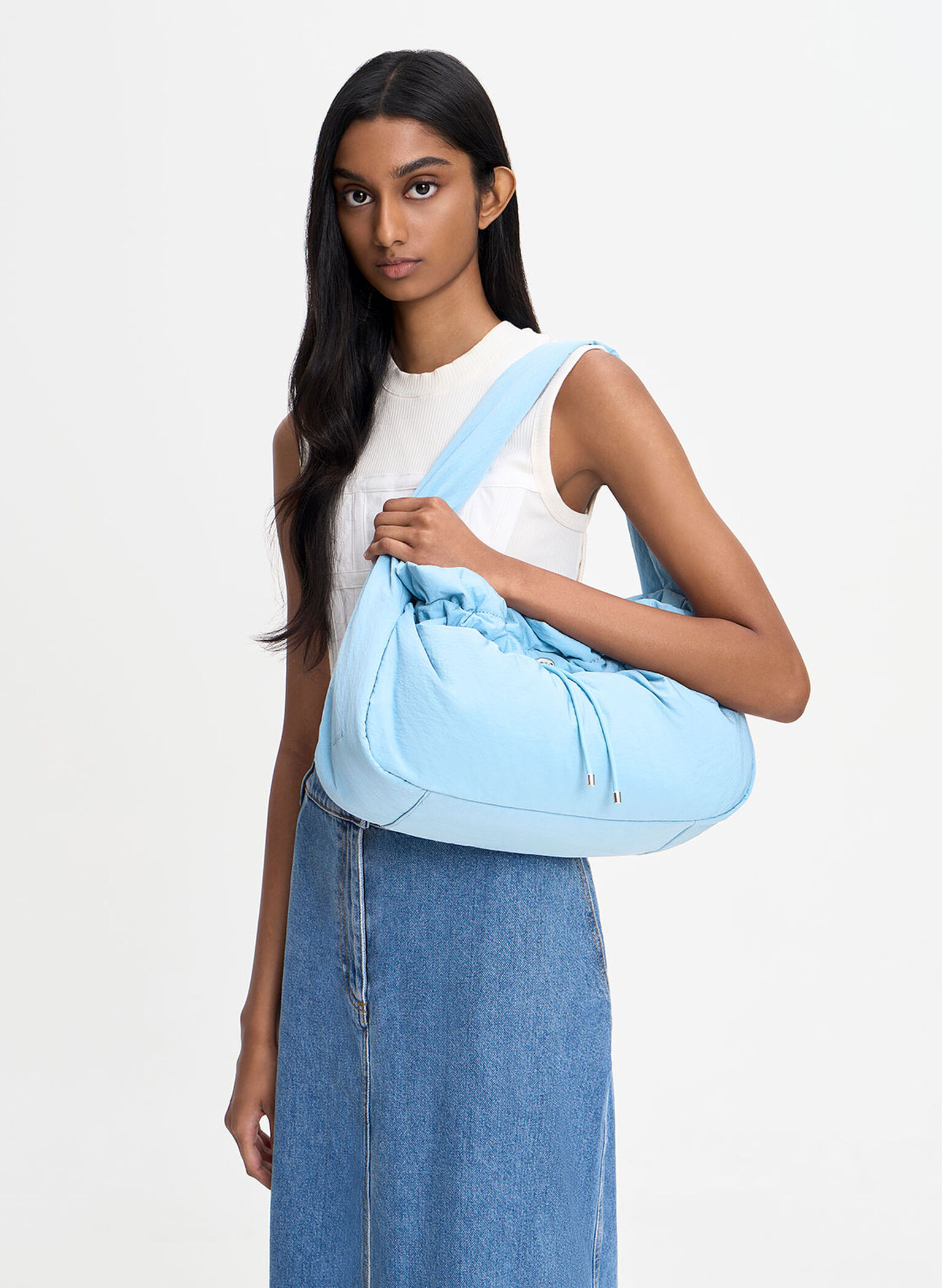 Maisy Ruched Hobo Bag, Light Blue, hi-res