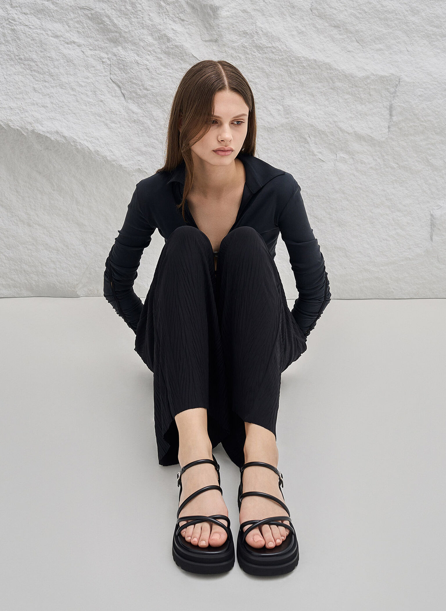 Tubular Strap Sandals, Black, hi-res