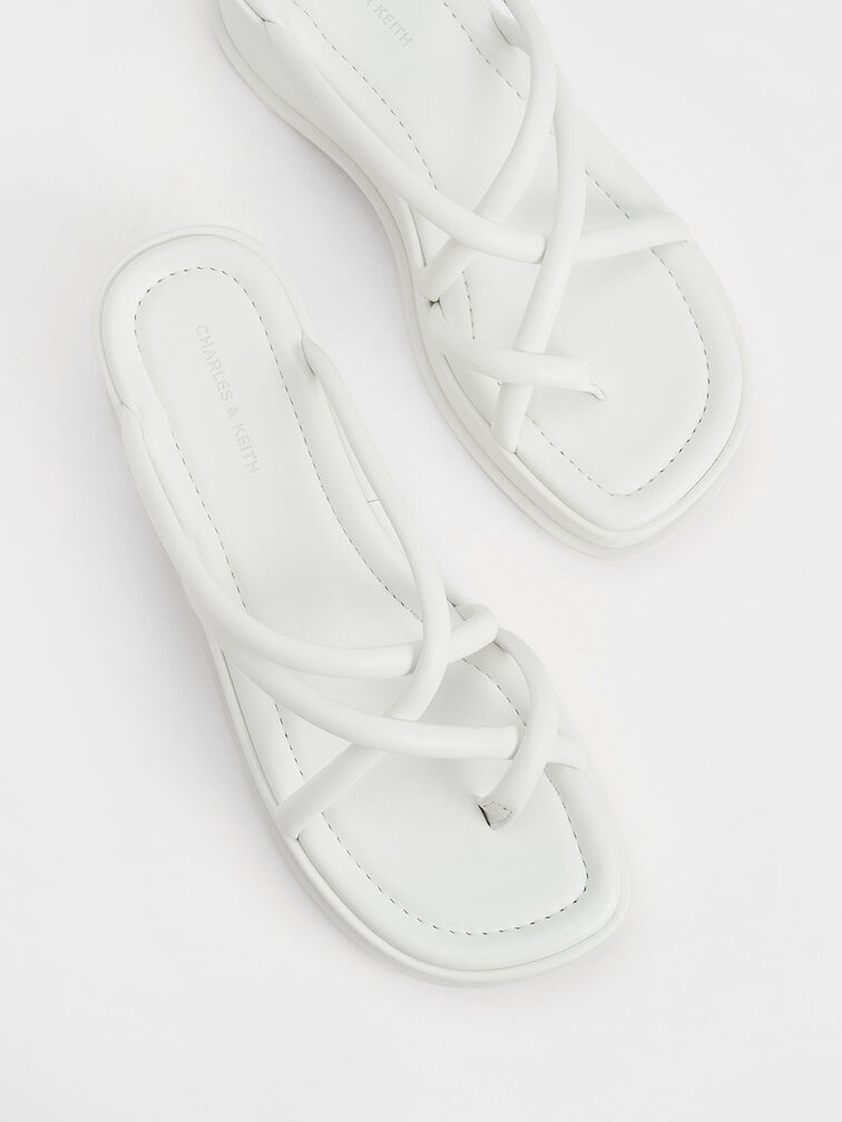 Strappy Tubular Wedge Sandals, White, hi-res