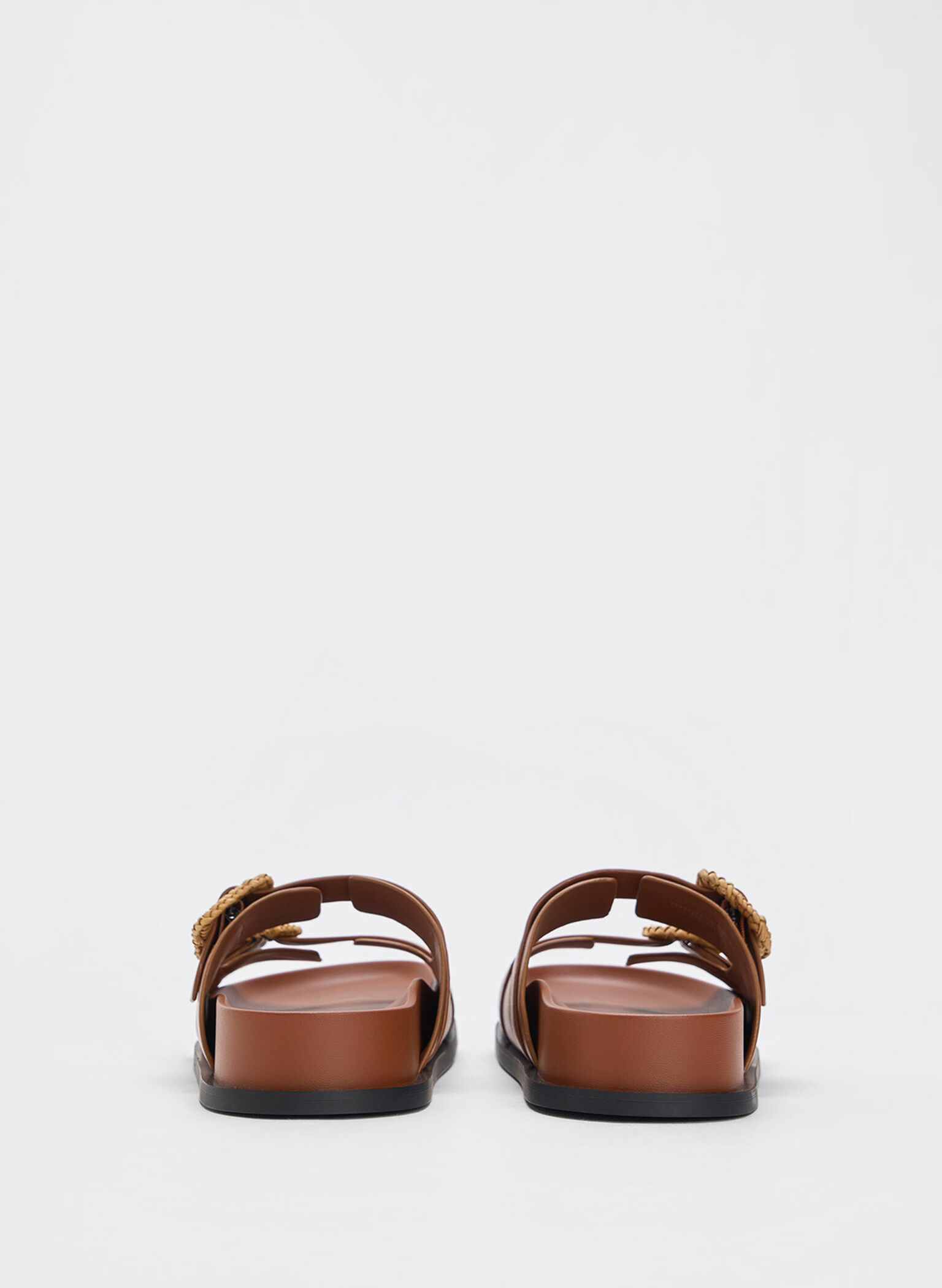 Woven-Buckle Double-Strap Sandals, Brown, hi-res