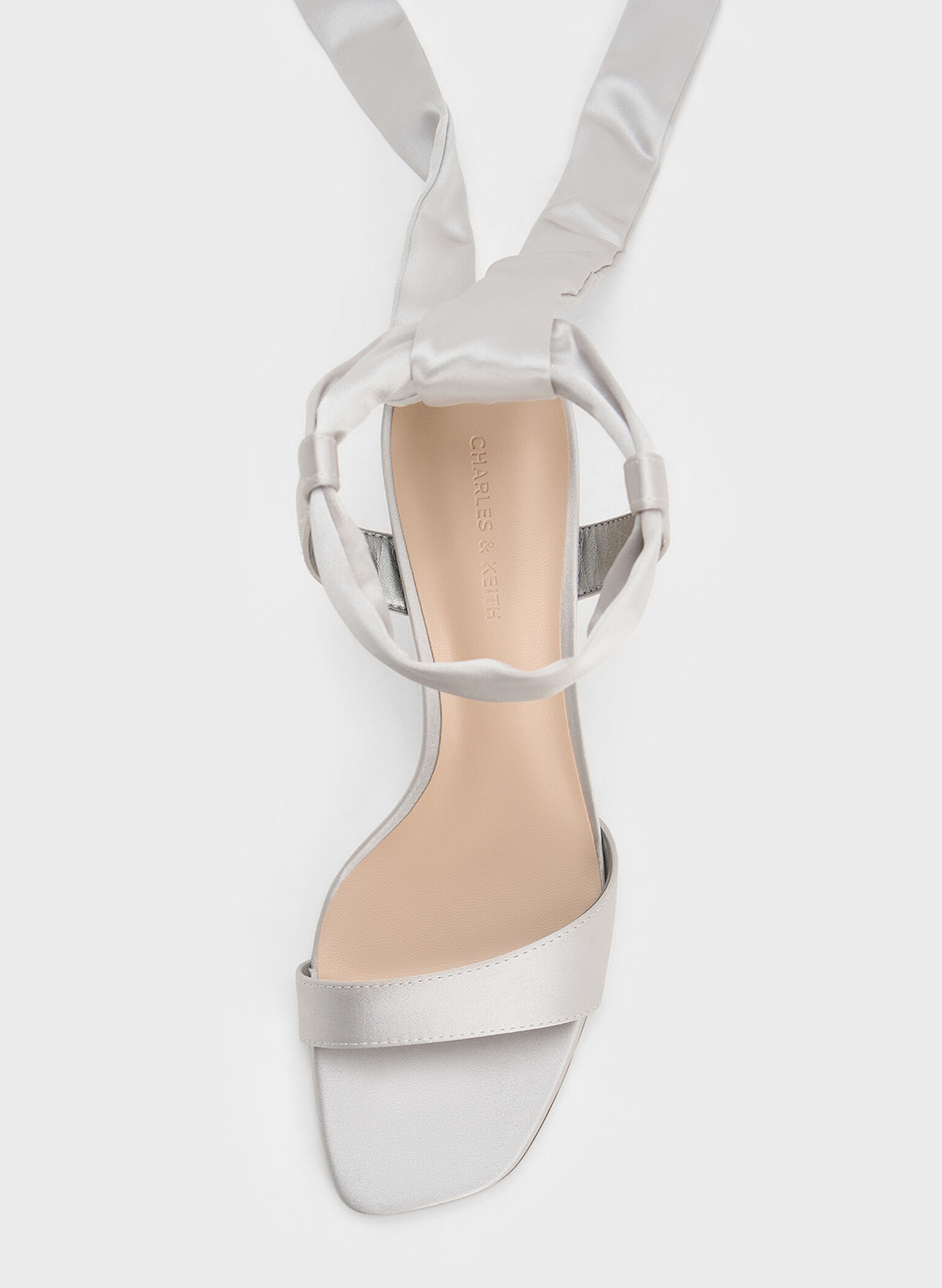 Eliana Satin Tie-Around Heeled Sandals, Silver, hi-res