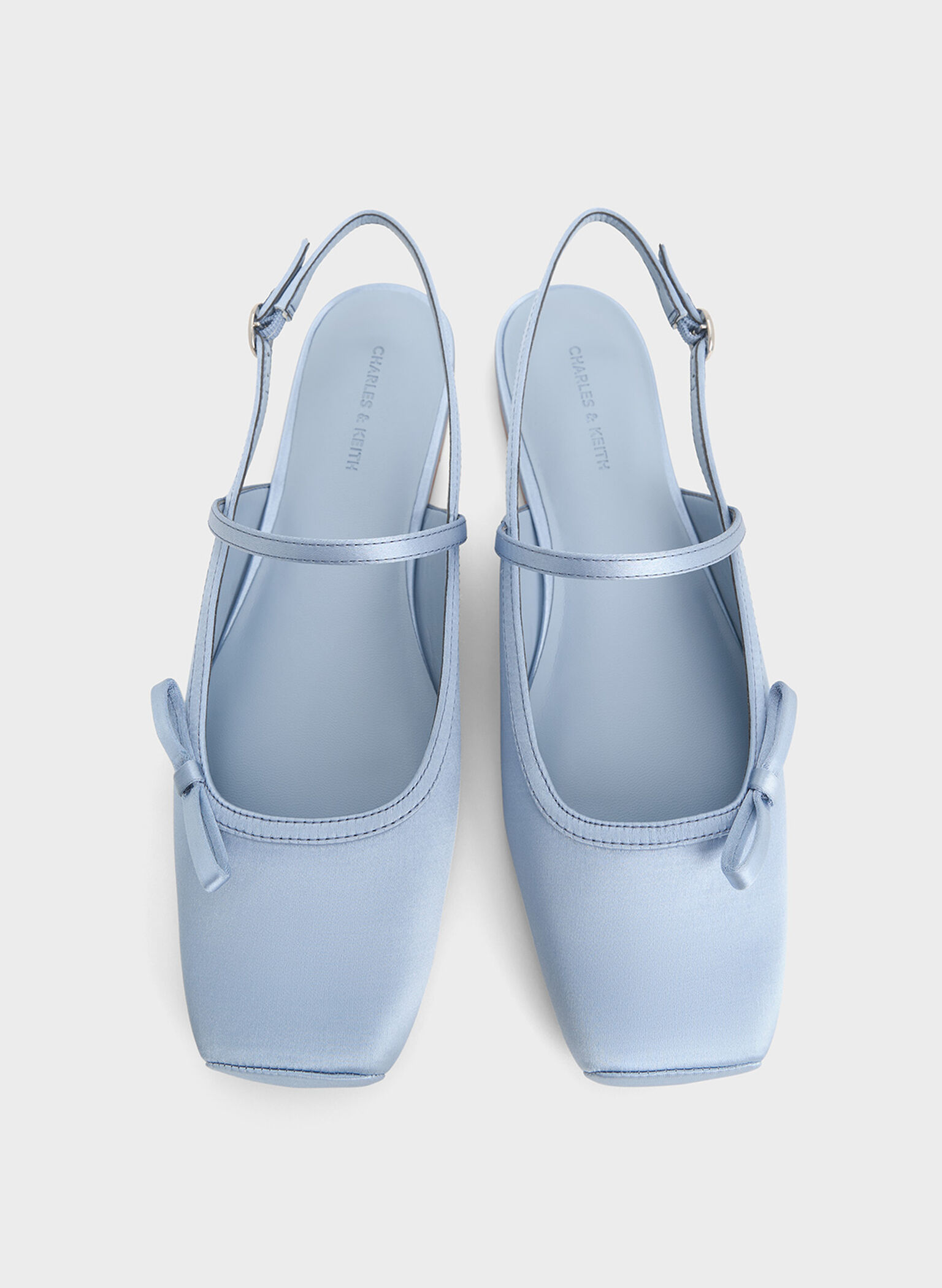 Satin Bow Slingback Mary Jane Flats, Light Blue, hi-res