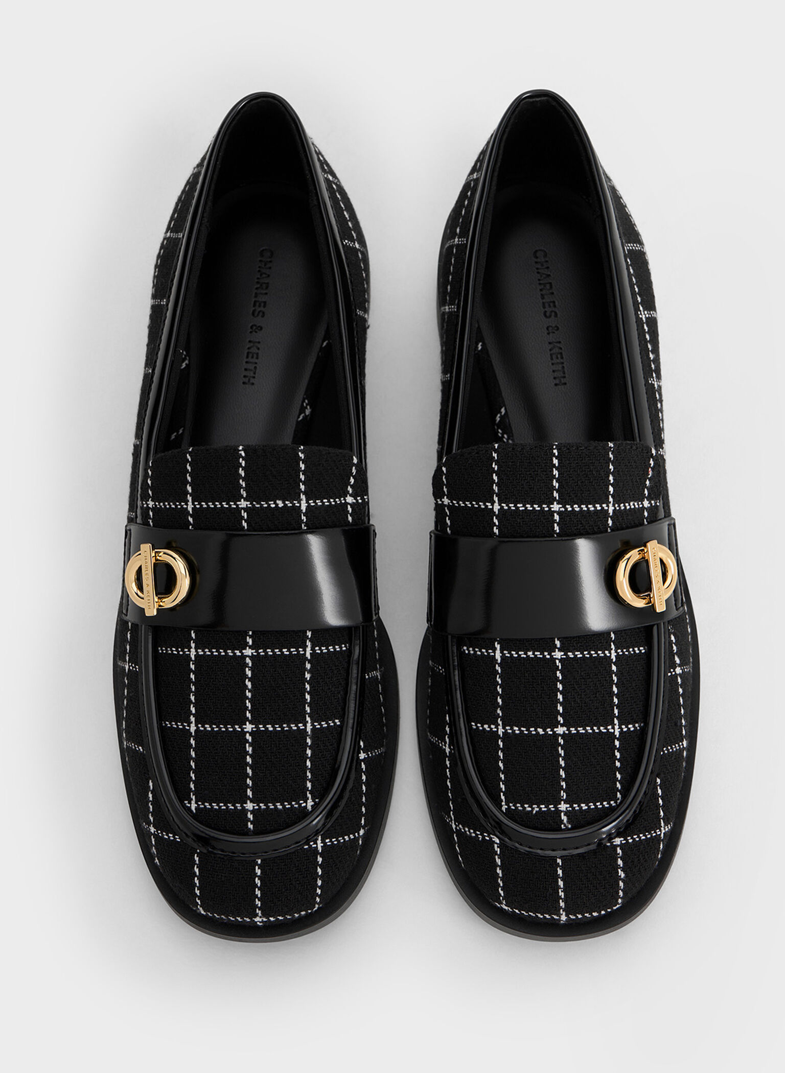 Tweed Metallic-Accent Loafers, Black Textured, hi-res