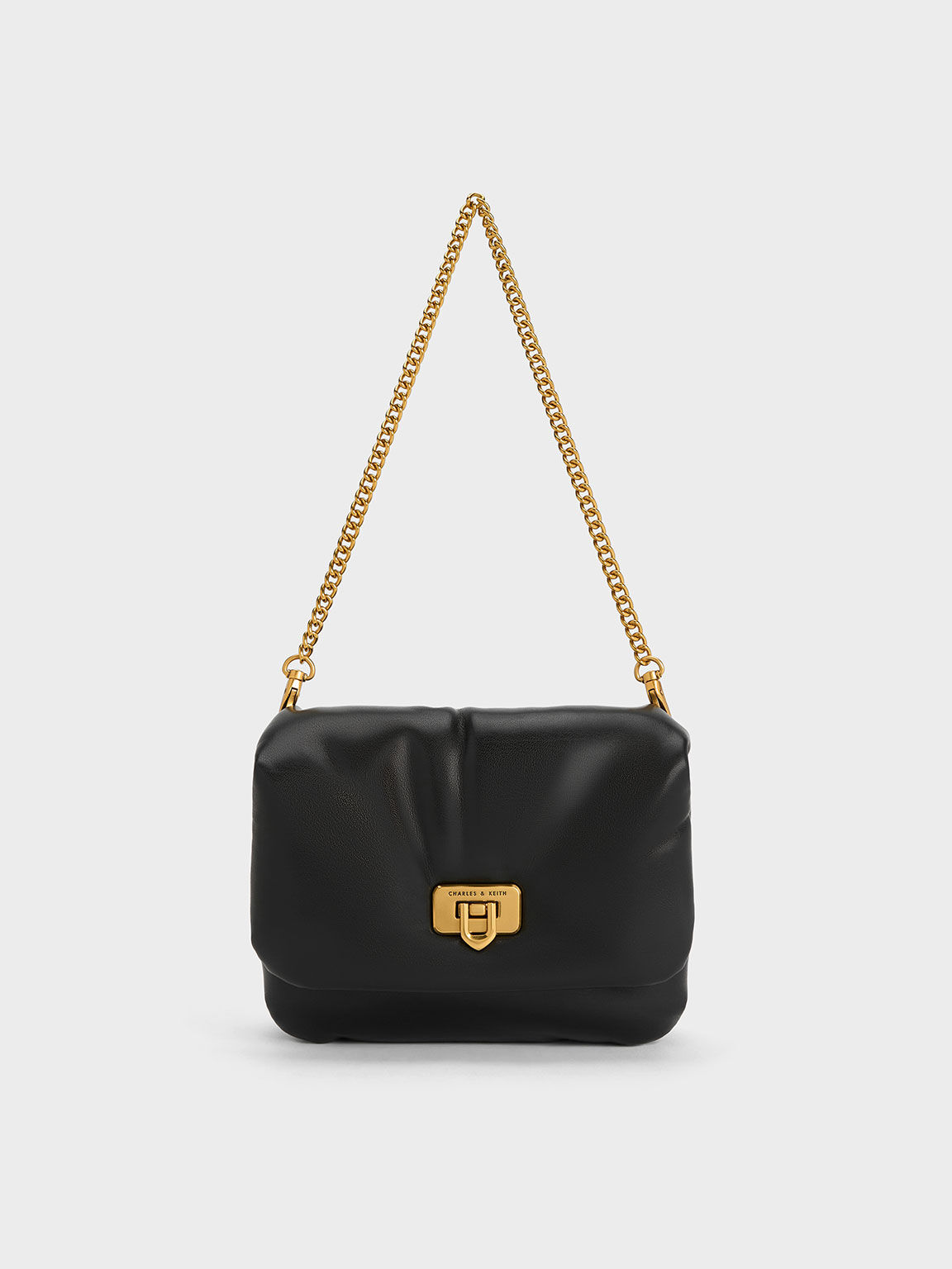 Black Paffuto Metallic Accent Chain Handle Bag CHARLES KEITH UK