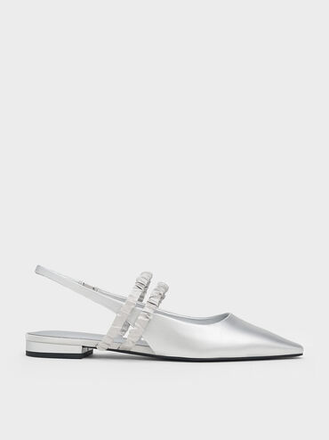 Recycled Polyester Ruched-Strap Mary Janes, Silver, hi-res