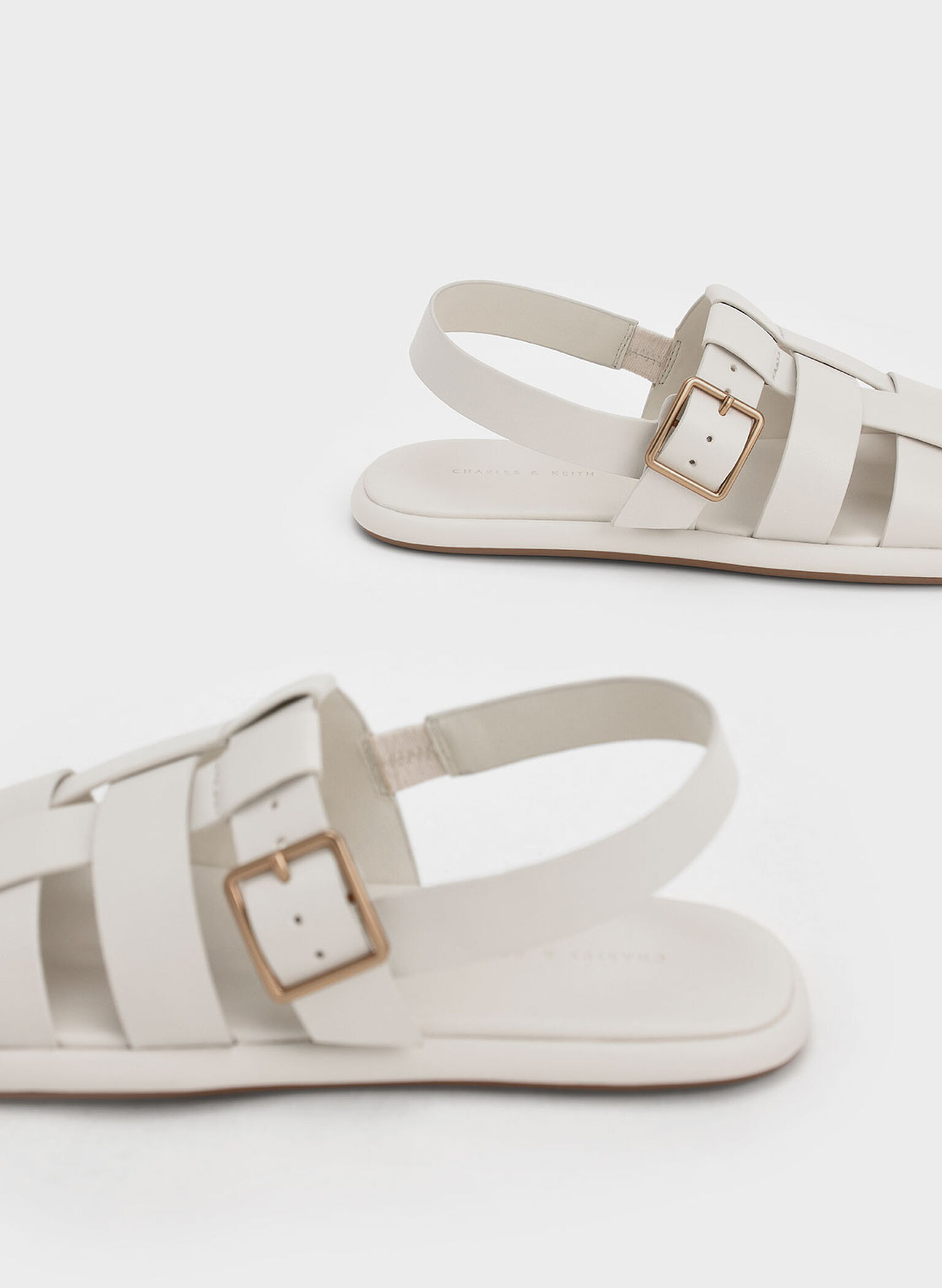 Metallic Buckle Caged Slingback Sandals, Chalk, hi-res