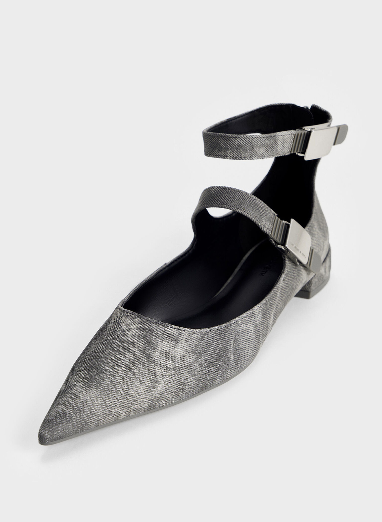 Robbie Denim-Effect Pointed-Toe Mary Jane Flats, Dark Grey, hi-res