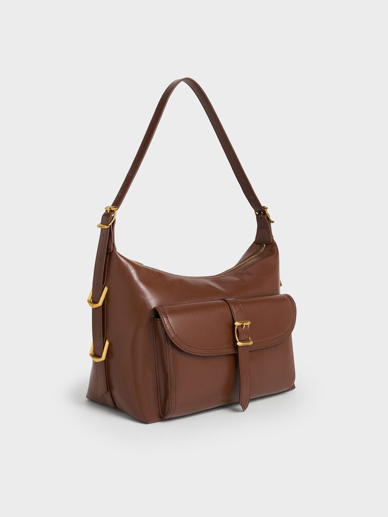 Bryna Belted Hobo Bag, Dark Brown, hi-res