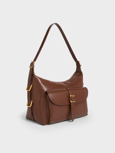 Bryna Belted Hobo Bag, Dark Brown, hi-res