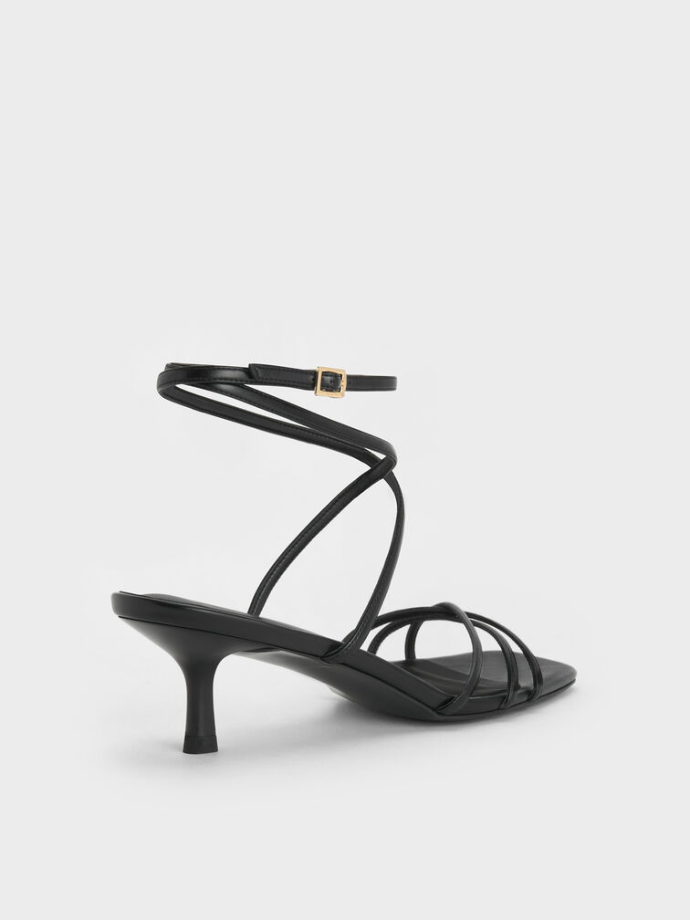 Strappy Square-Toe Kitten-Heel Sandals, Black, hi-res