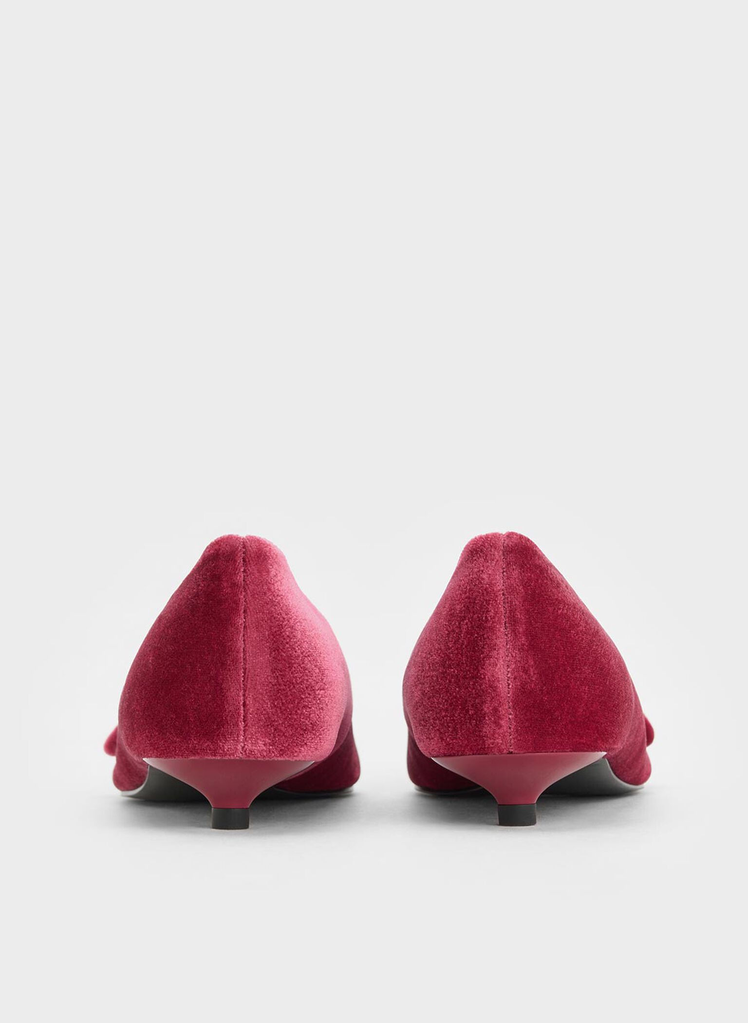 Velvet Bow Pointed-Toe Flats, Pink, hi-res