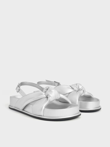 Rosetta Metallic Knotted Puffy Sandals, Silver, hi-res