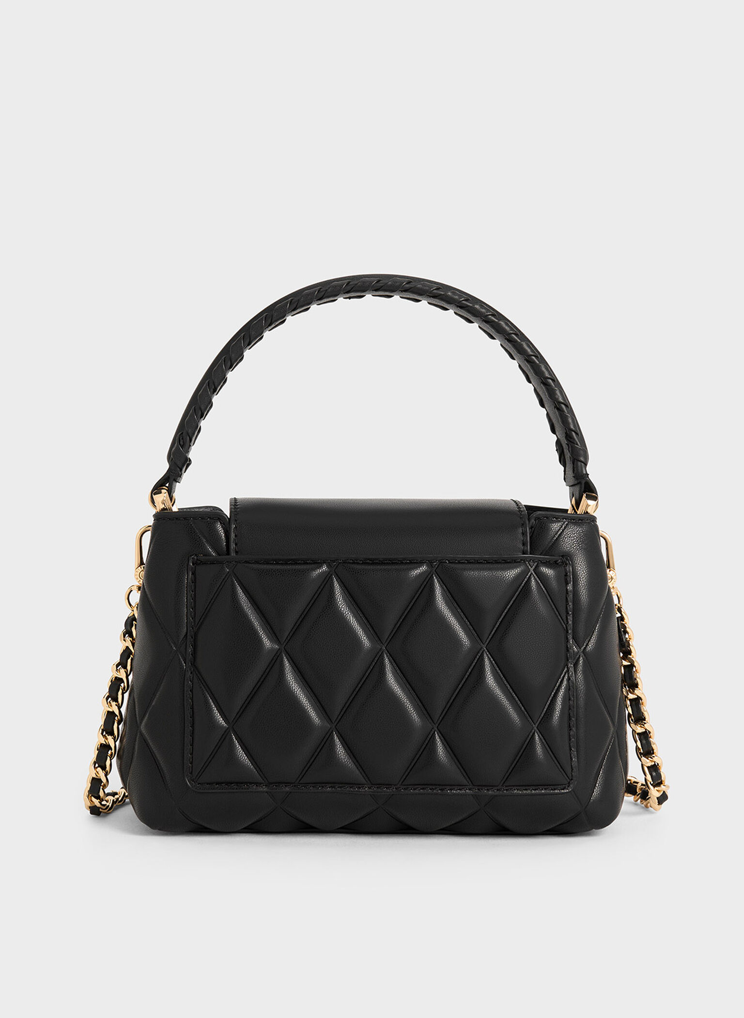 Arwen Quilted Braided-Strap Top Handle Bag, Black, hi-res