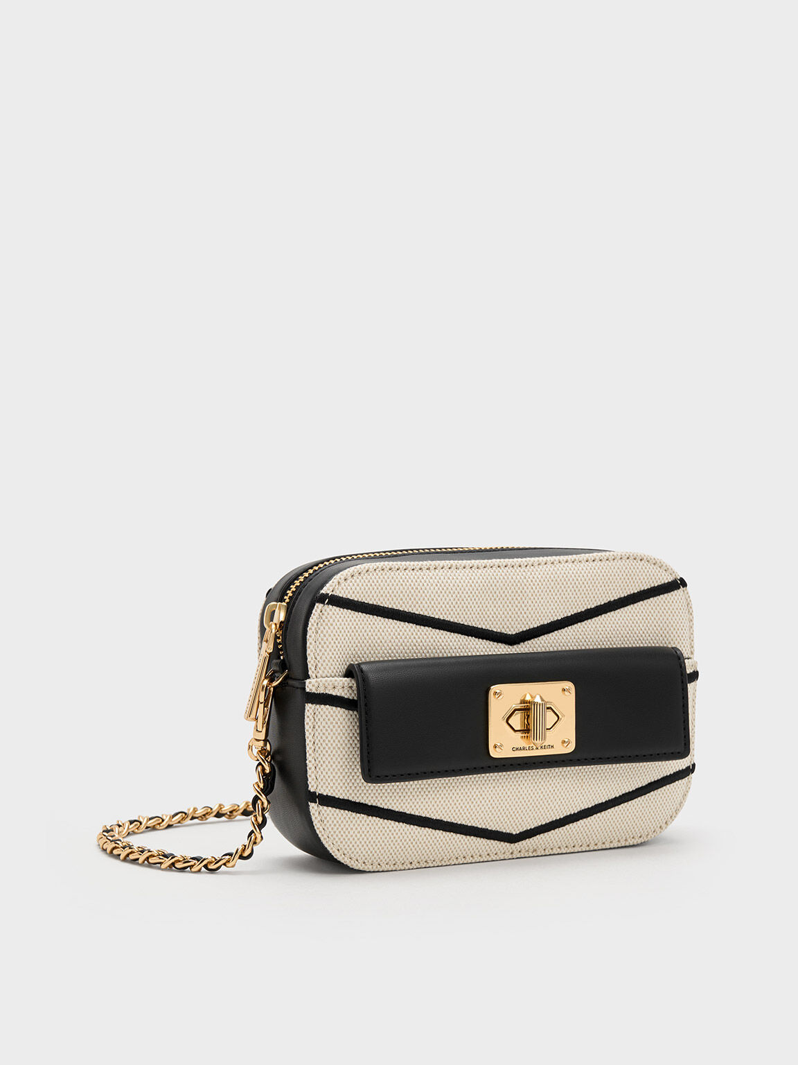 Multicoloured Eleni Canvas Chevron Zip Crossbody Bag CHARLES KEITH UK
